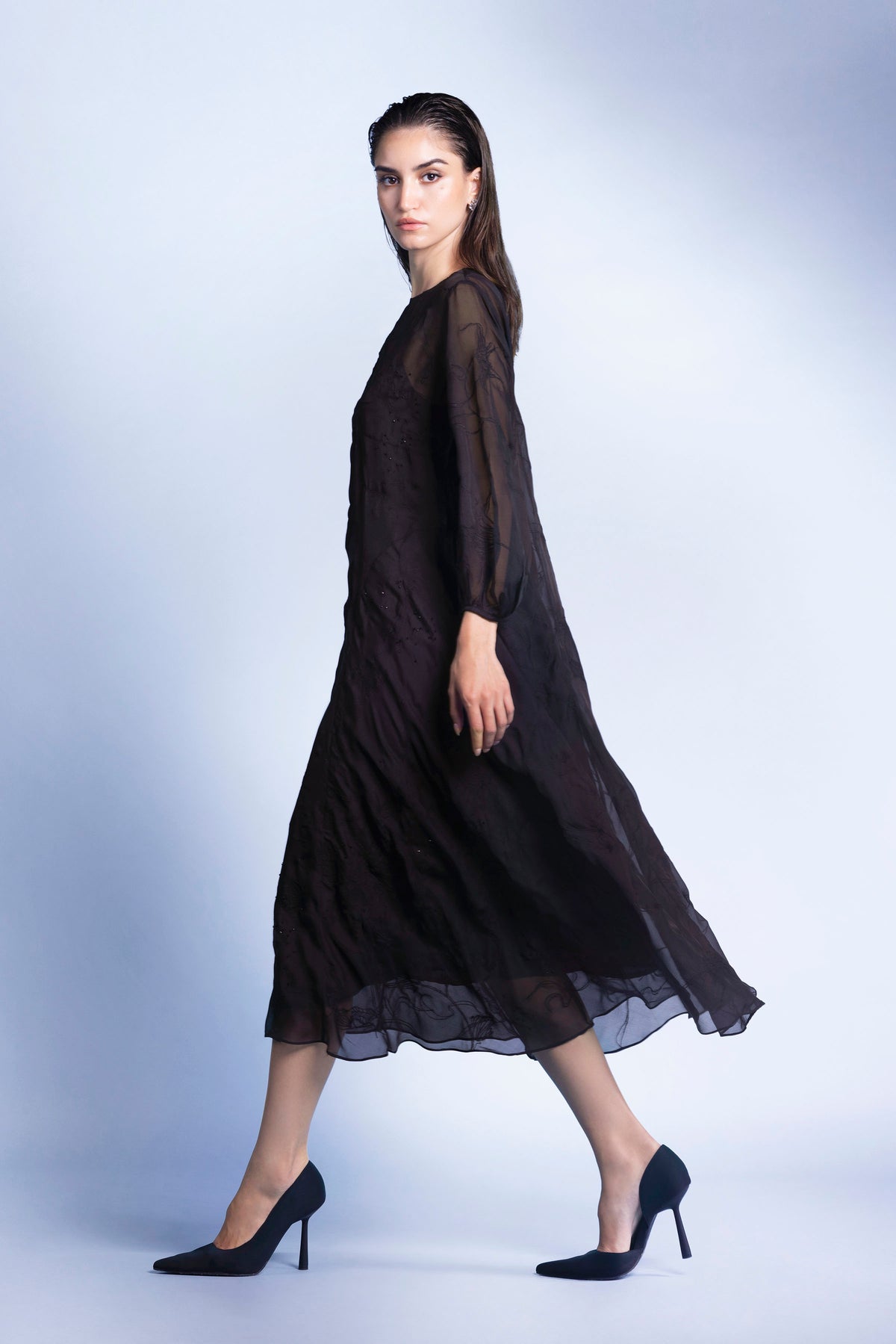 FLOATING ORCHIDS MIDI DRESS