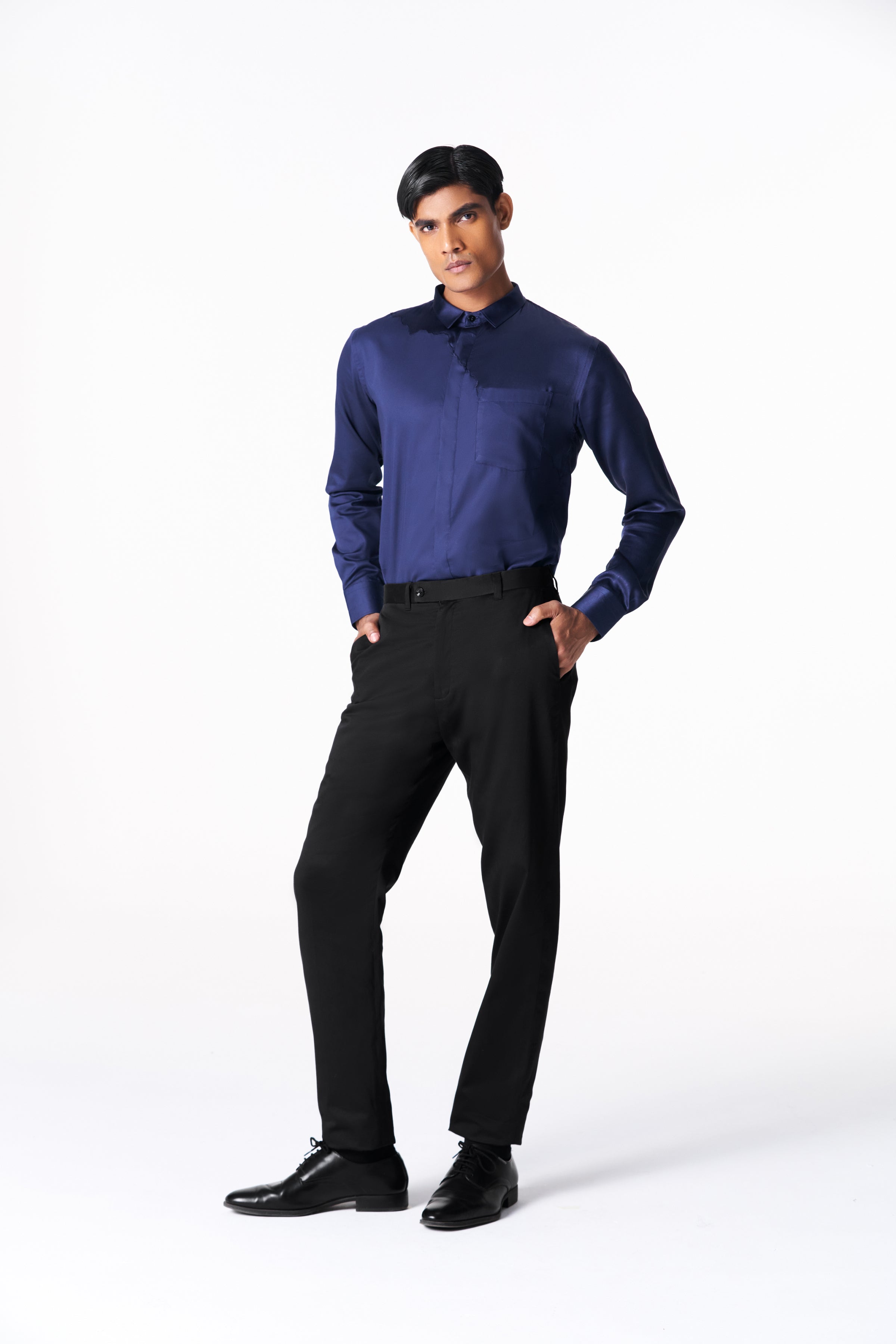 Midnight blue seamless silk and cotton shirt