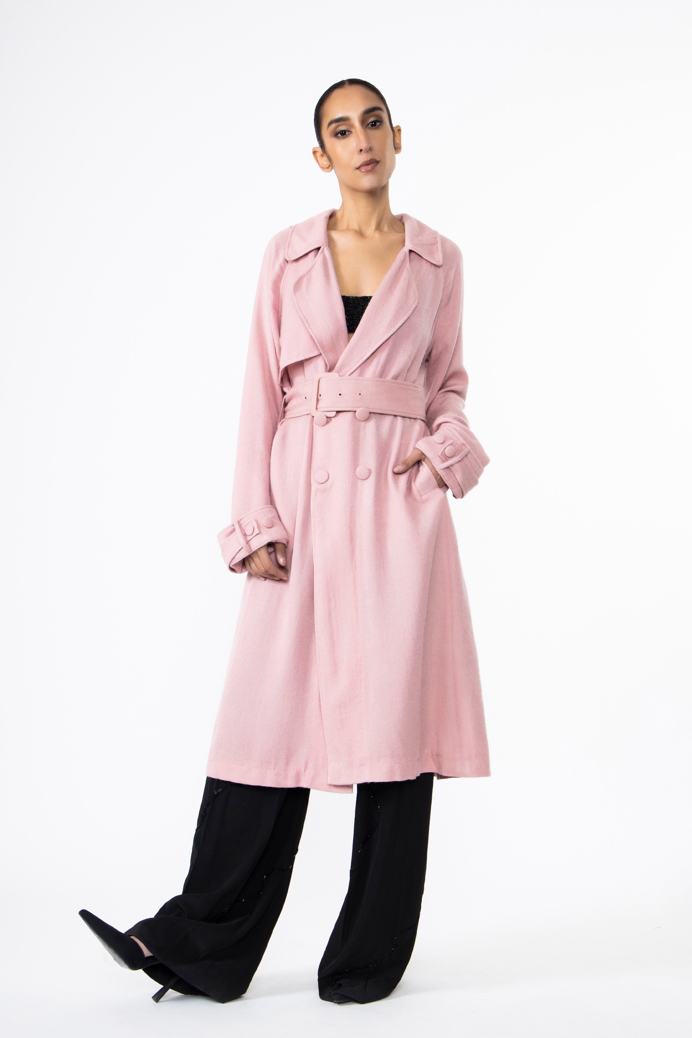 Barely Pink Pashmina Silk Trench Coat
