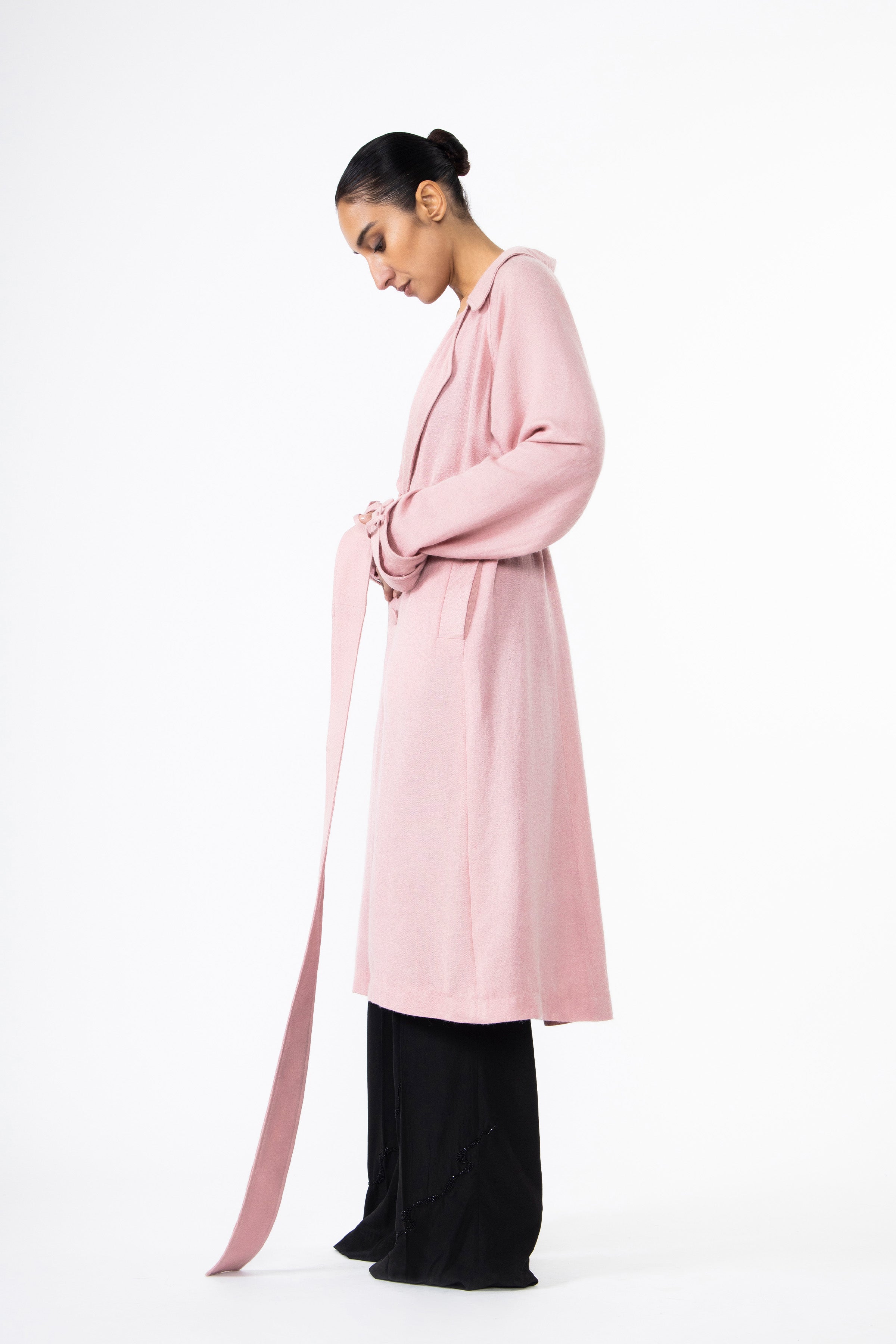 Barely Pink Pashmina Silk Trench Coat
