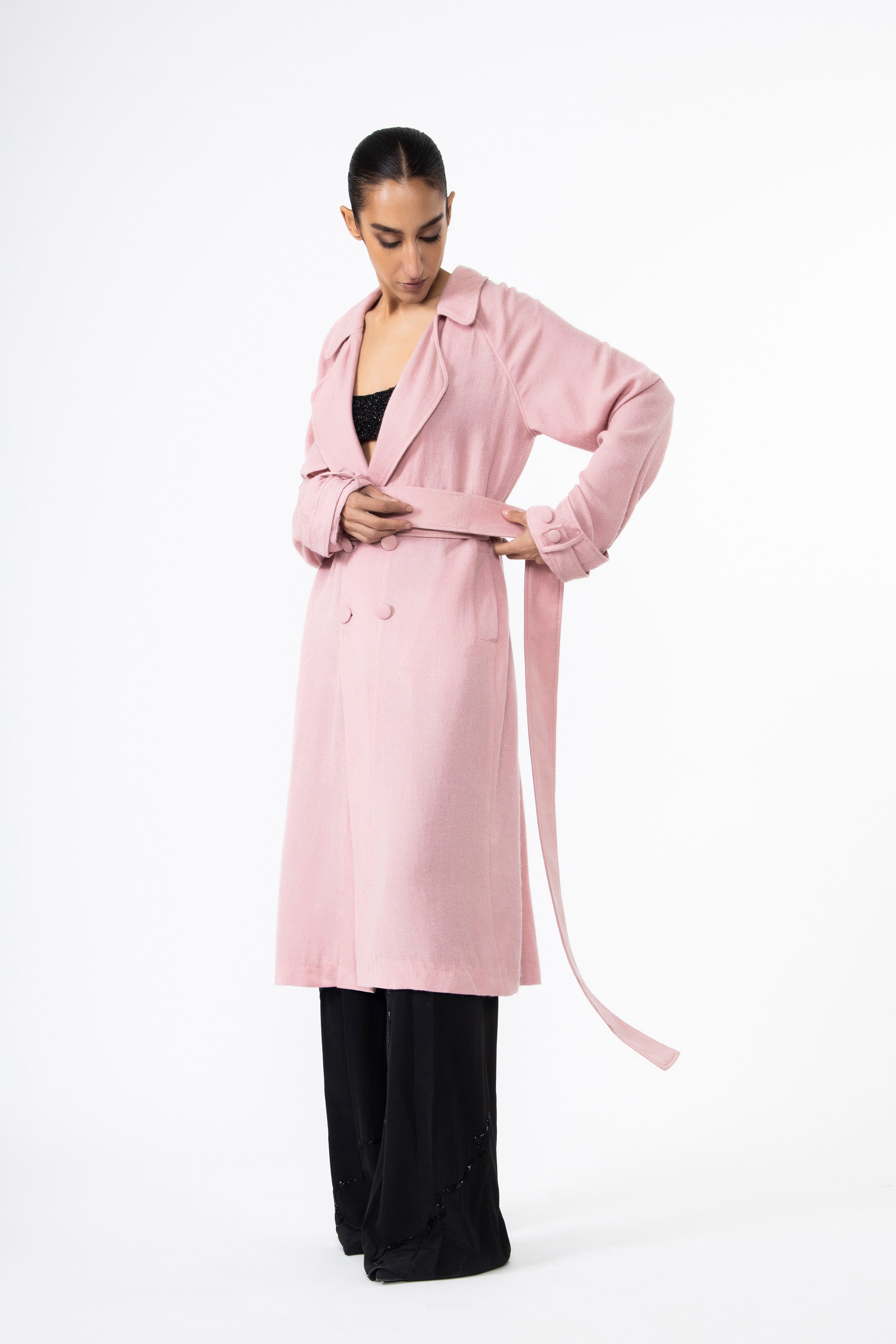 Barely Pink Pashmina Silk Trench Coat