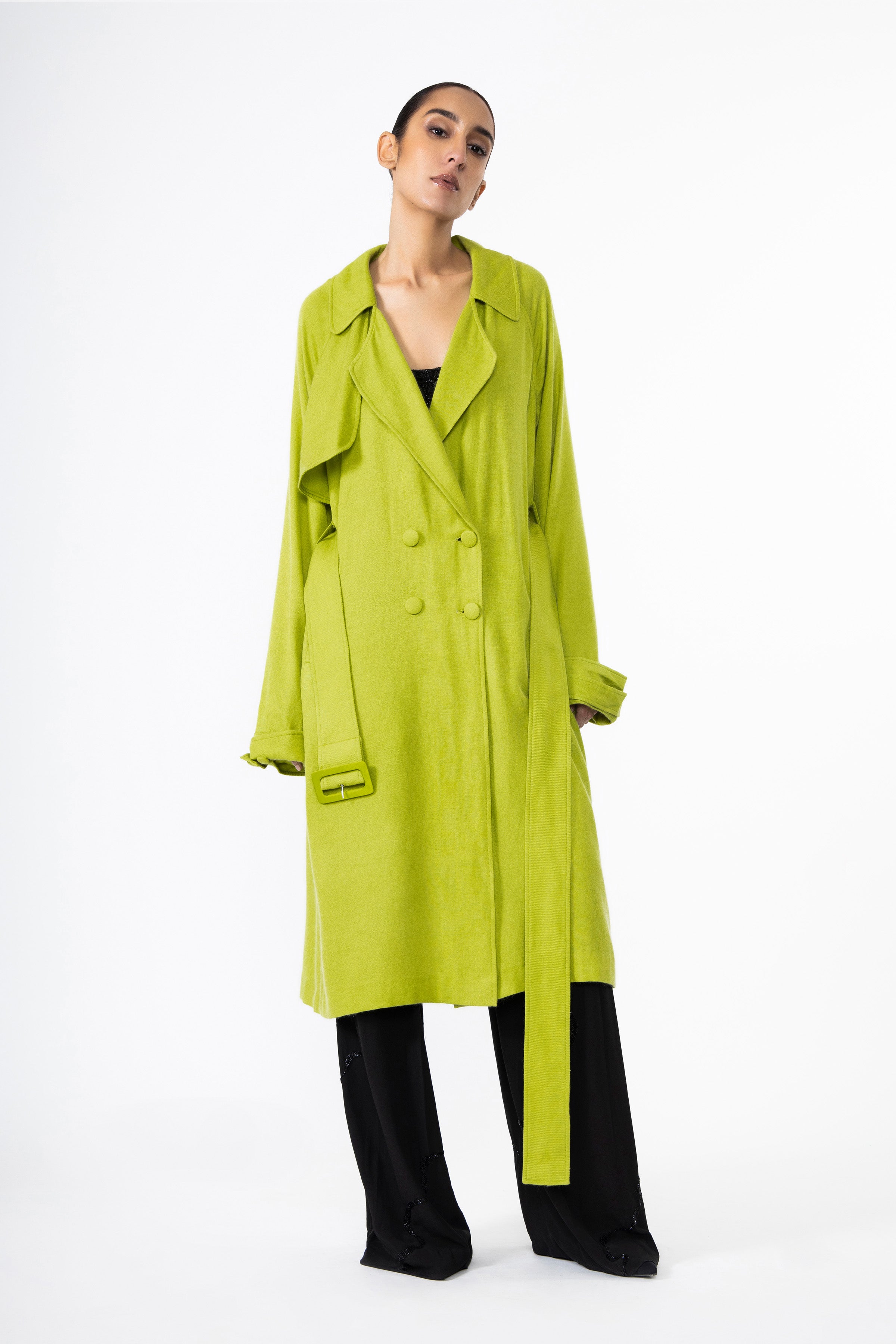 Chartreuse Pashmina Silk Trench Coat