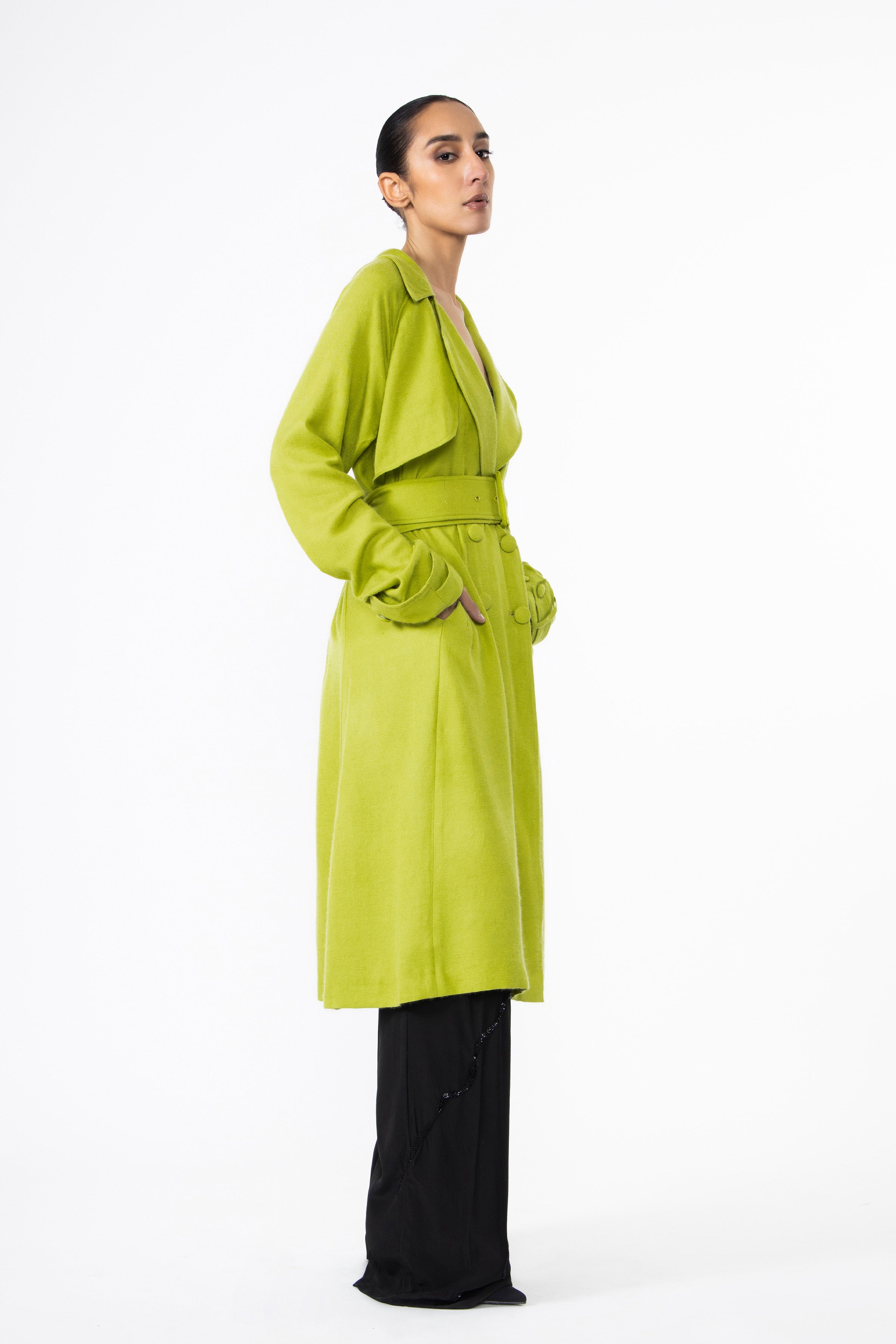 Chartreuse Pashmina Silk Trench Coat
