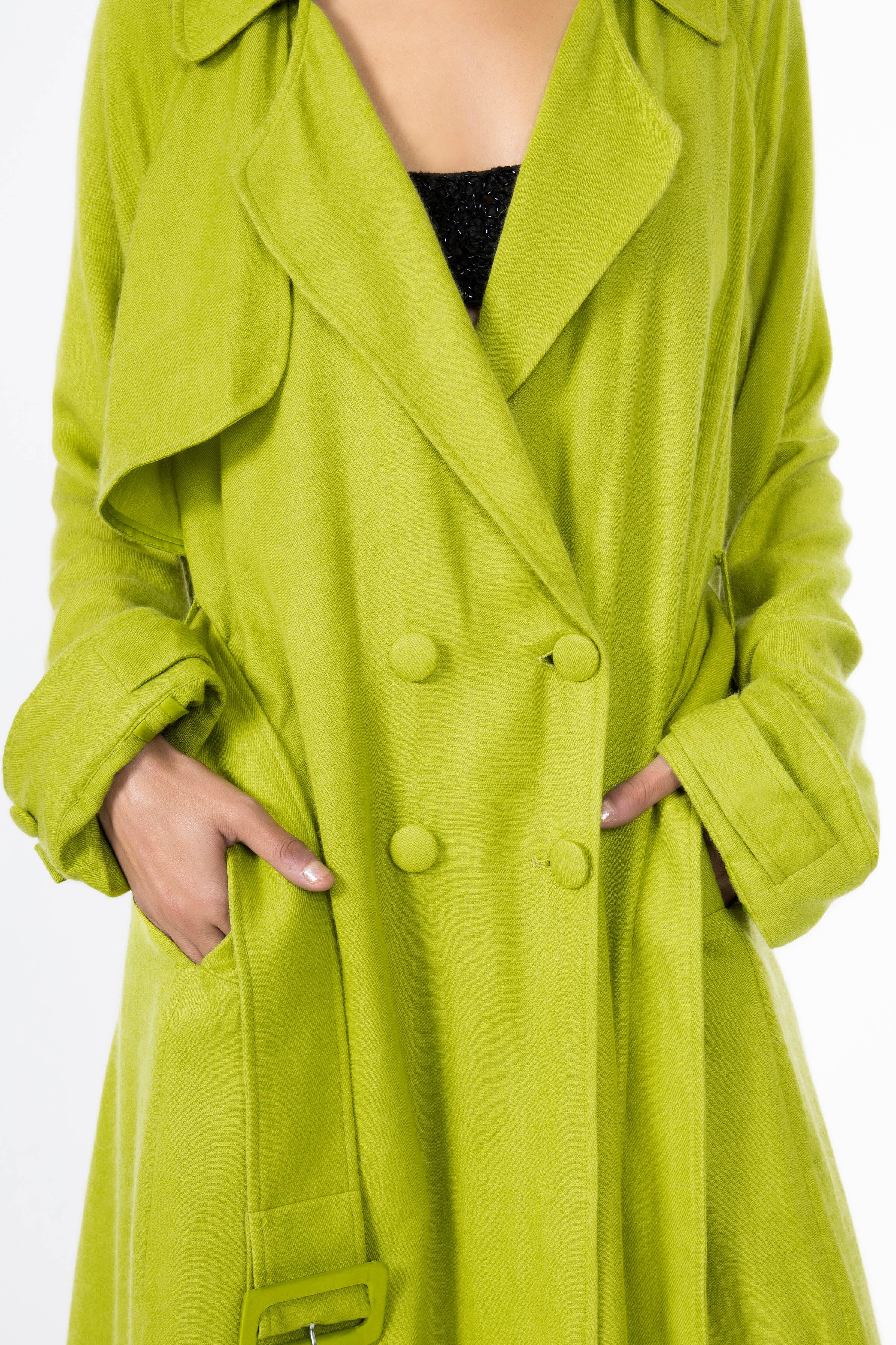 Chartreuse Pashmina Silk Trench Coat