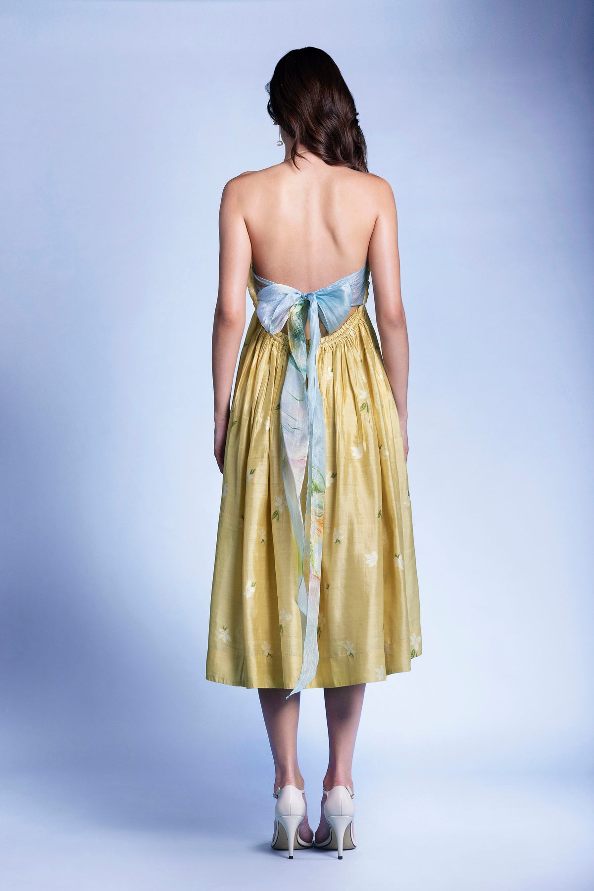 DAFFODILS SILK HALTER DRESS