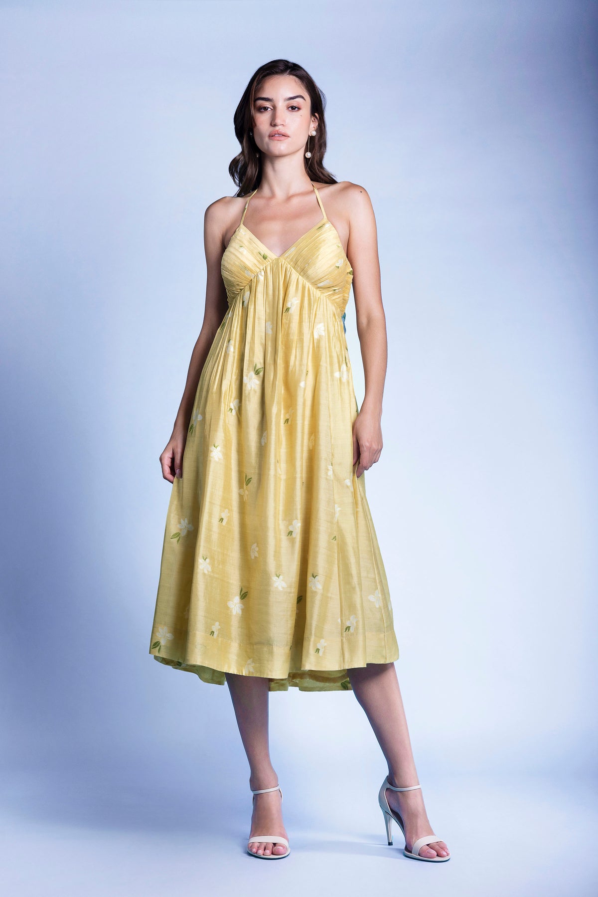 DAFFODILS SILK HALTER DRESS
