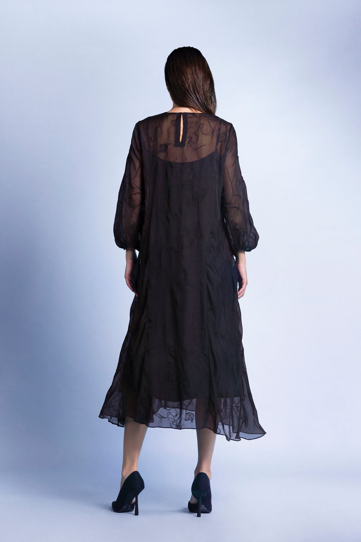 FLOATING ORCHIDS MIDI DRESS