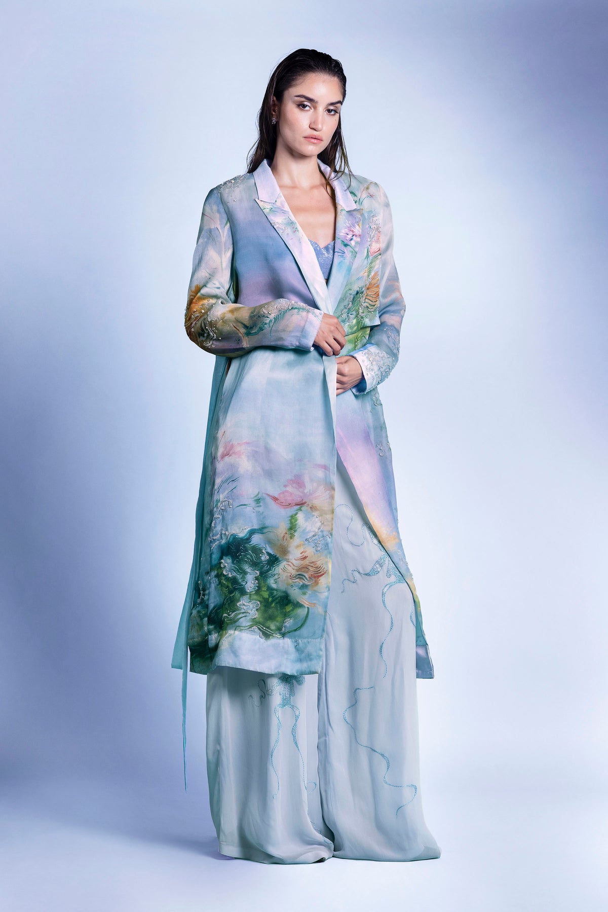 SHIFTED FLORALS TRENCH COAT