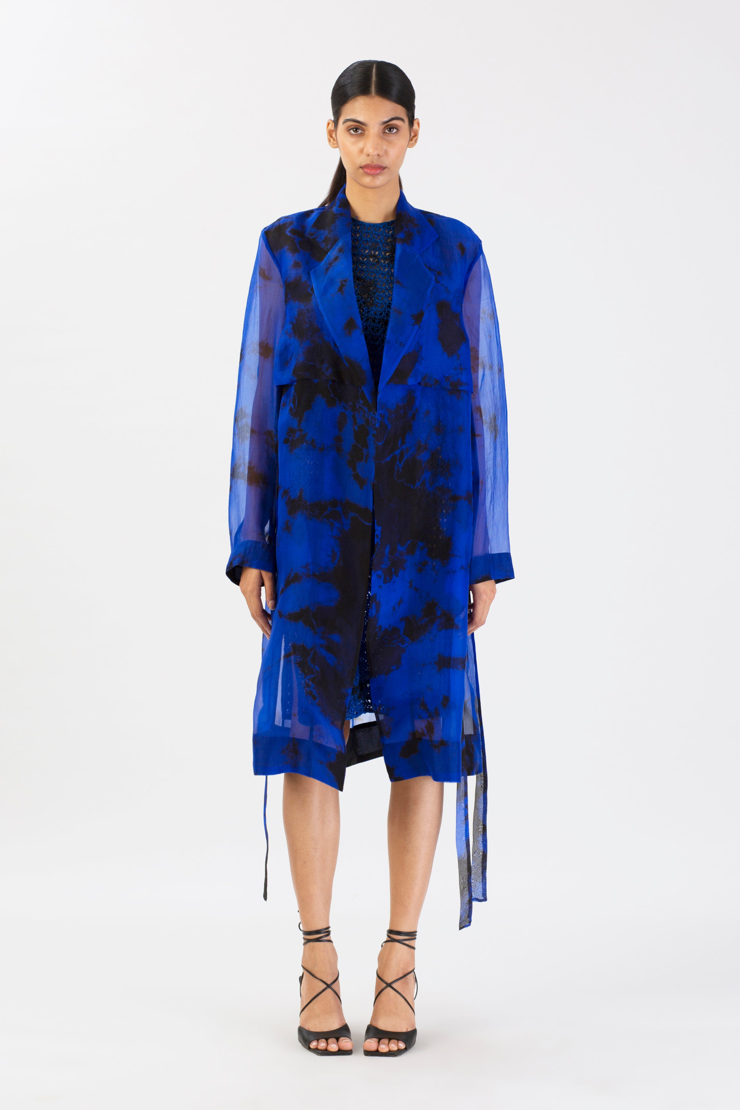 Celestial Sapphire Silk Trench Coat