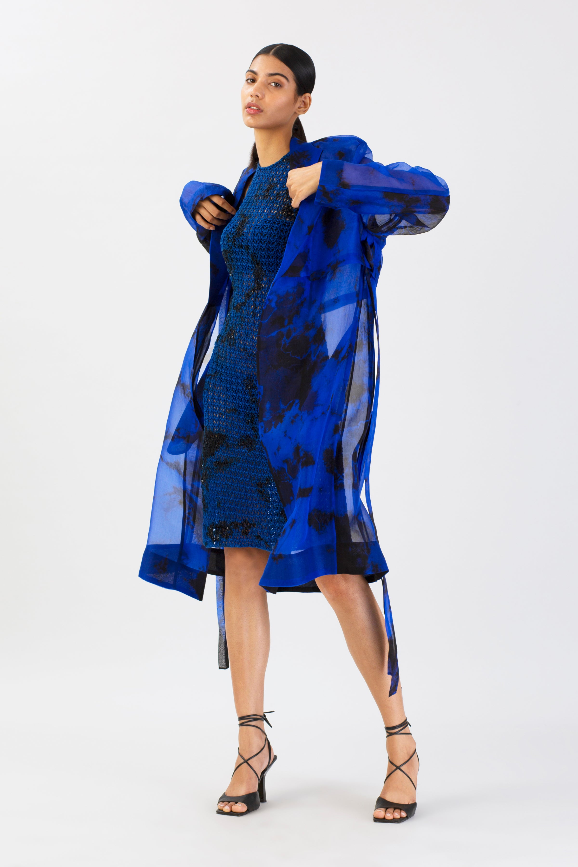 Celestial Sapphire Silk Trench Coat