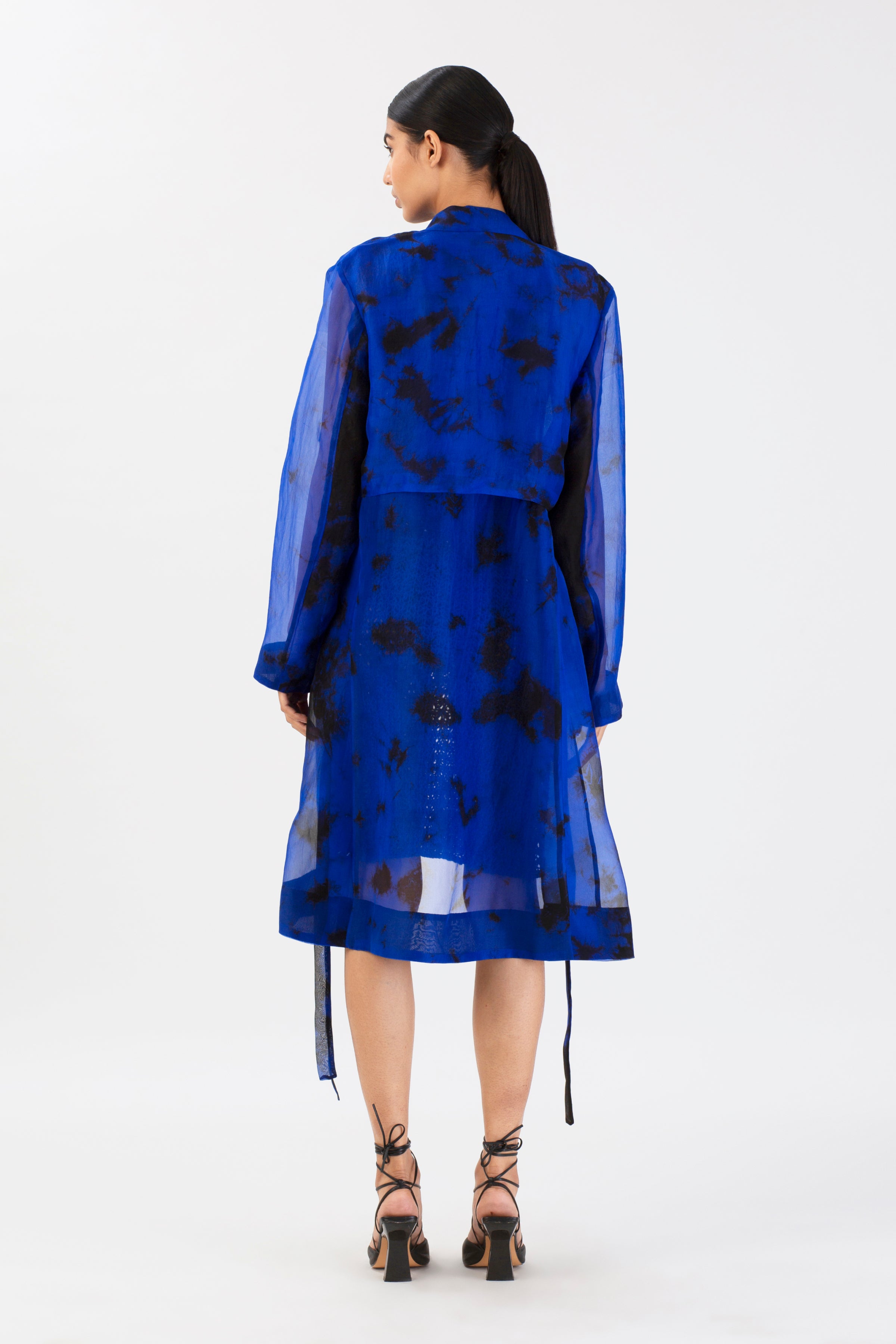 Celestial Sapphire Silk Trench Coat