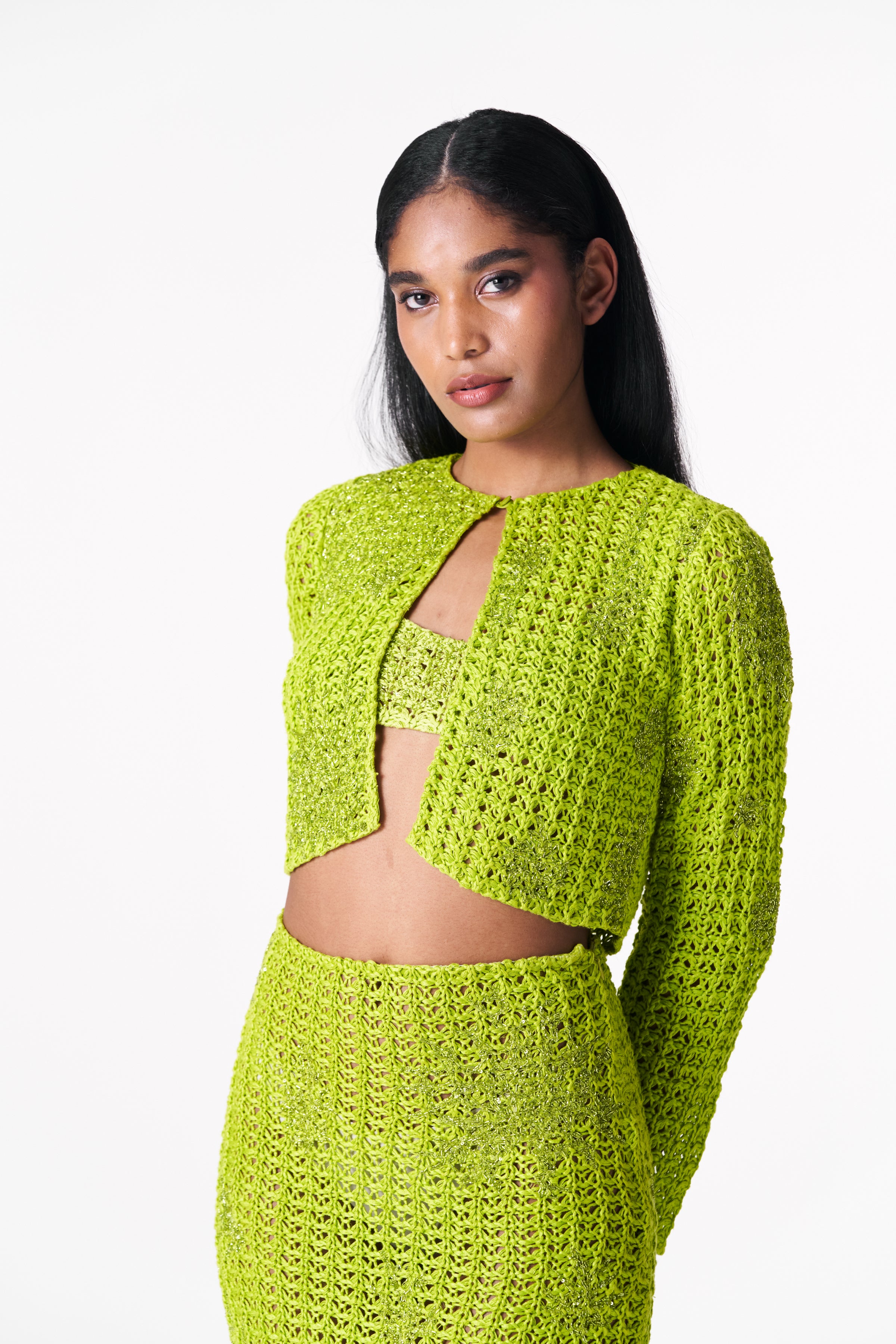 Chartreuse linen crochet bralette