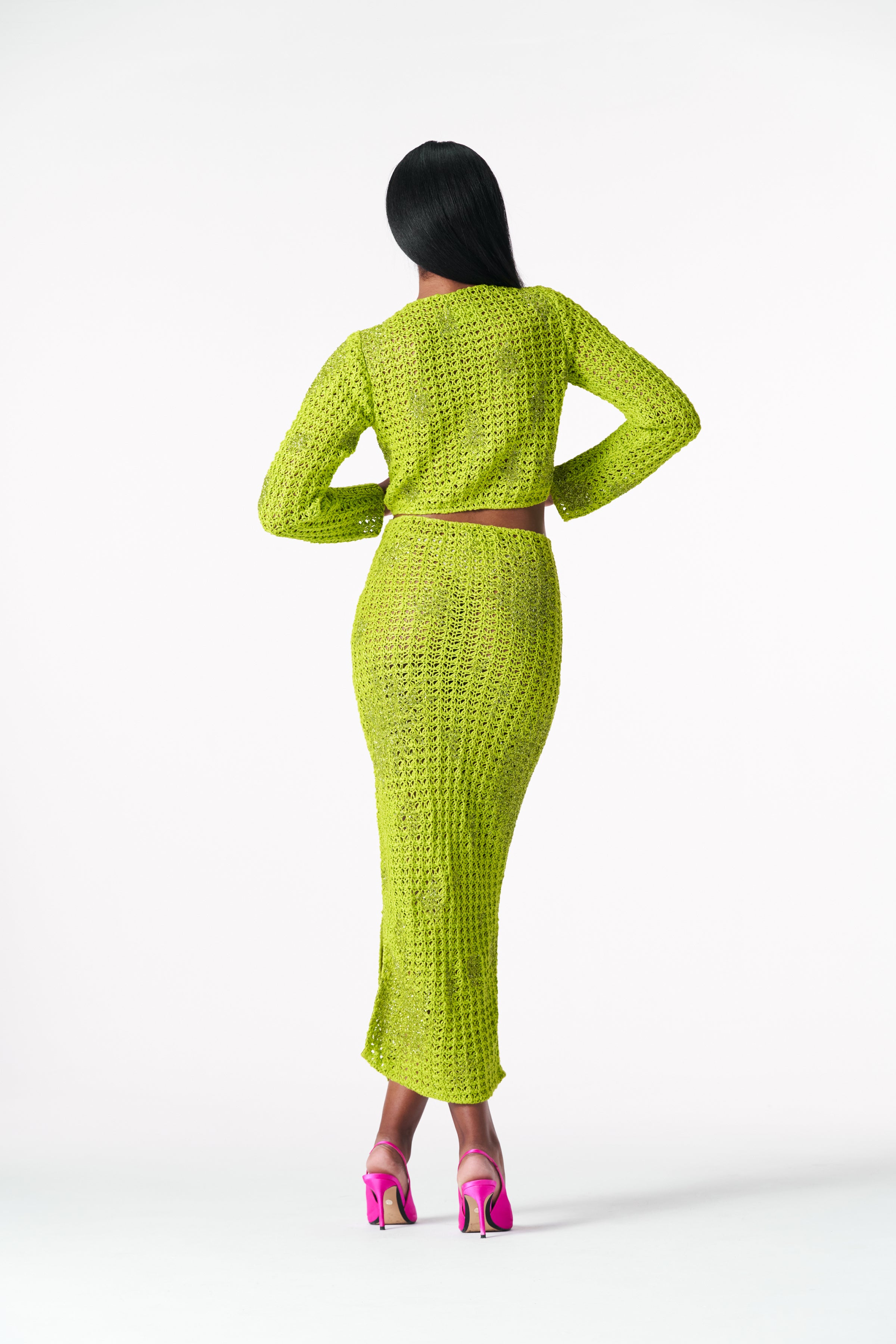 Chartreuse Linen Crochet Skirt