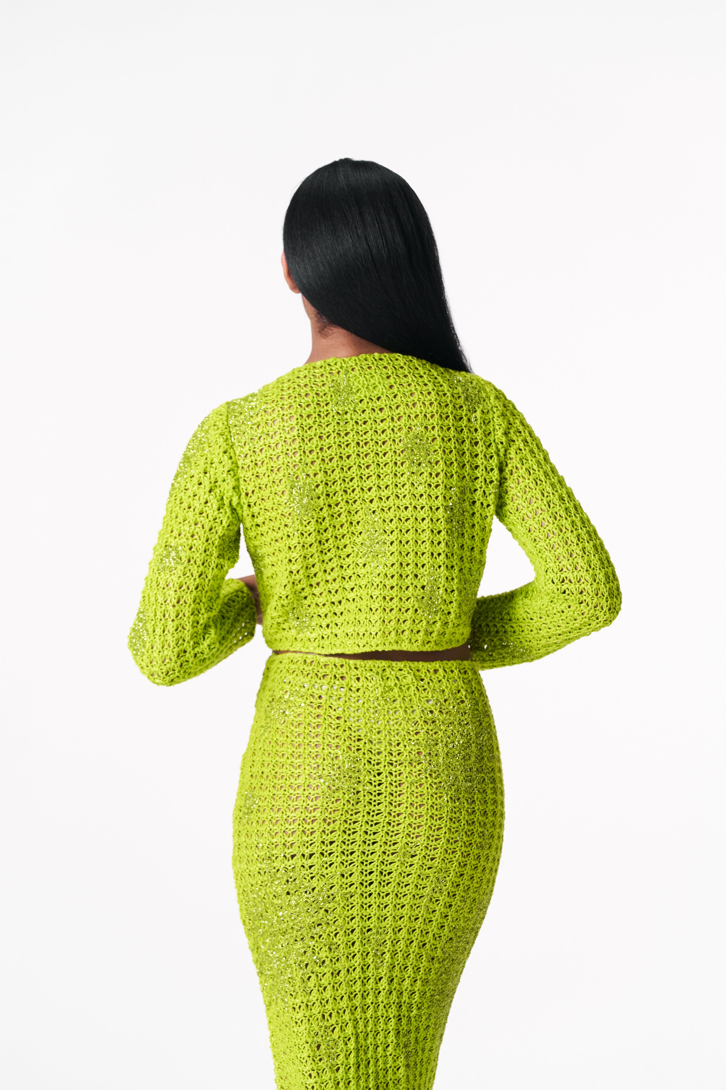 Chartreuse Linen Crochet Skirt