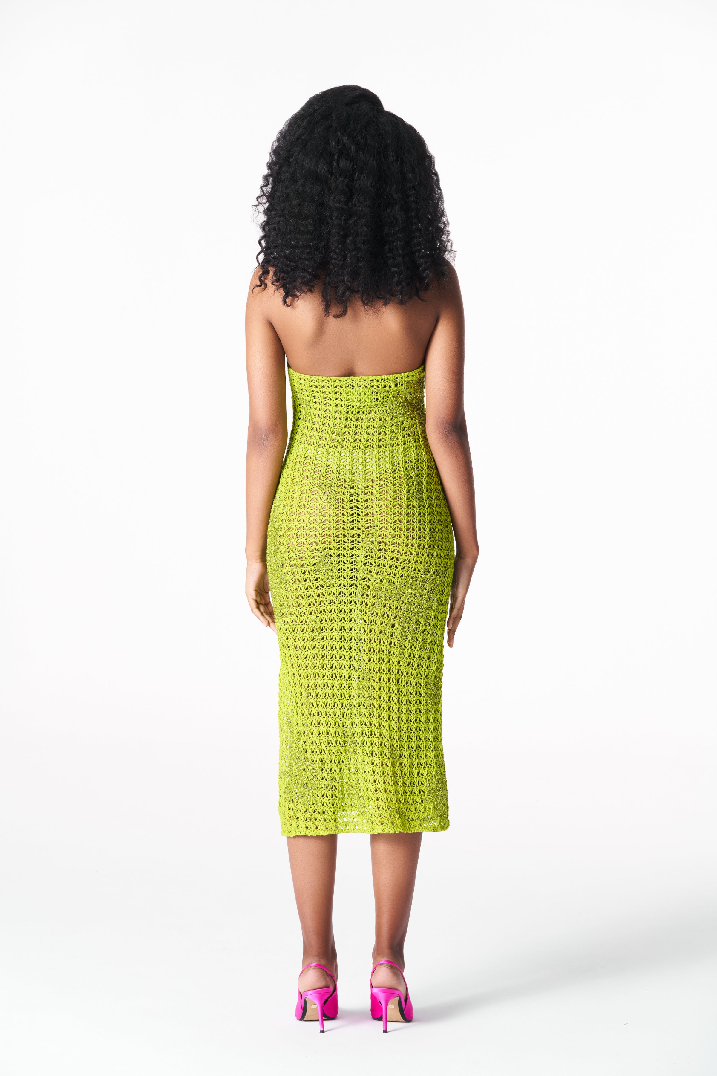 Chartreuse linen crocheted dress