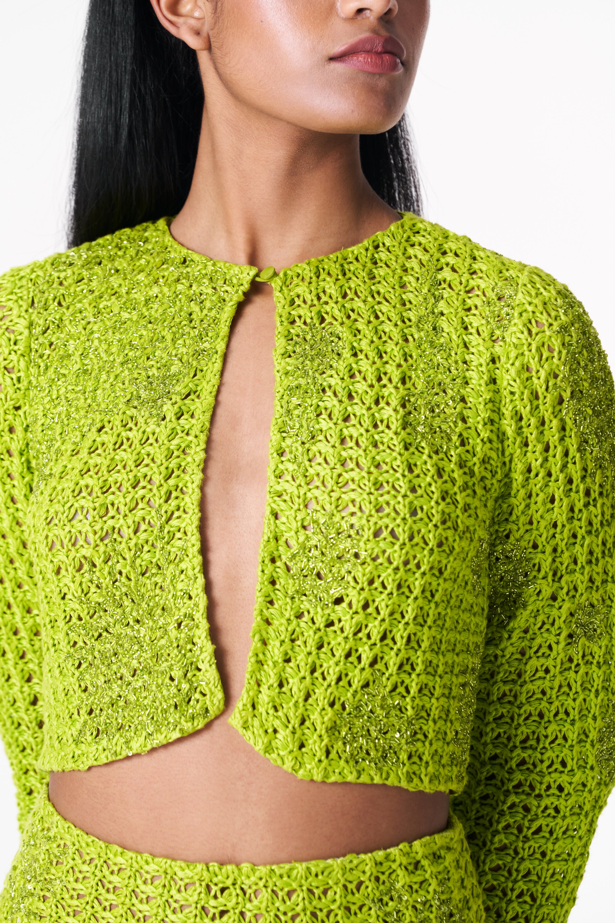 Chartreuse Crocheted Linen Jacket