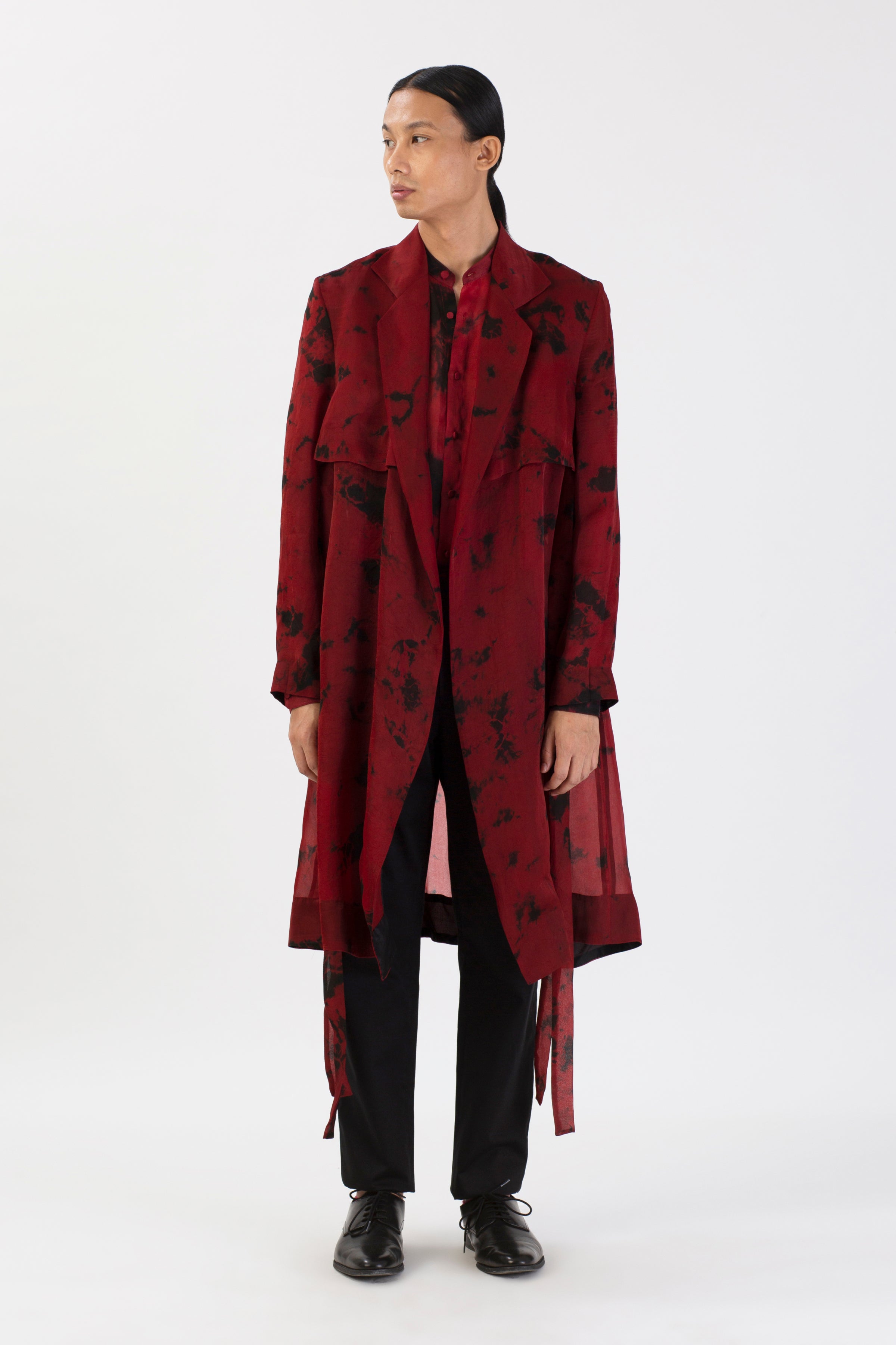 Crimson Dreamscape Trench Coat