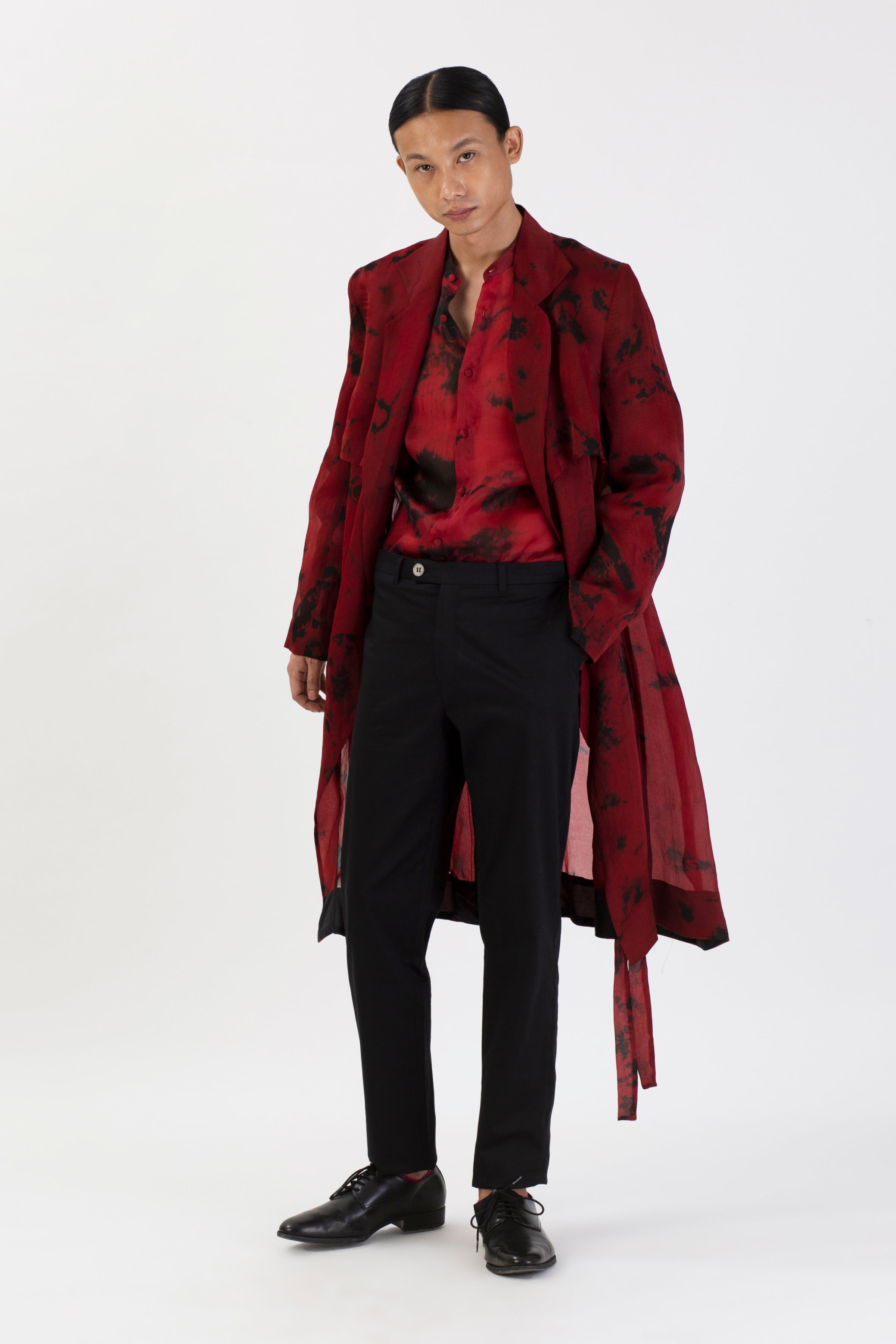 Crimson Dreamscape Trench Coat