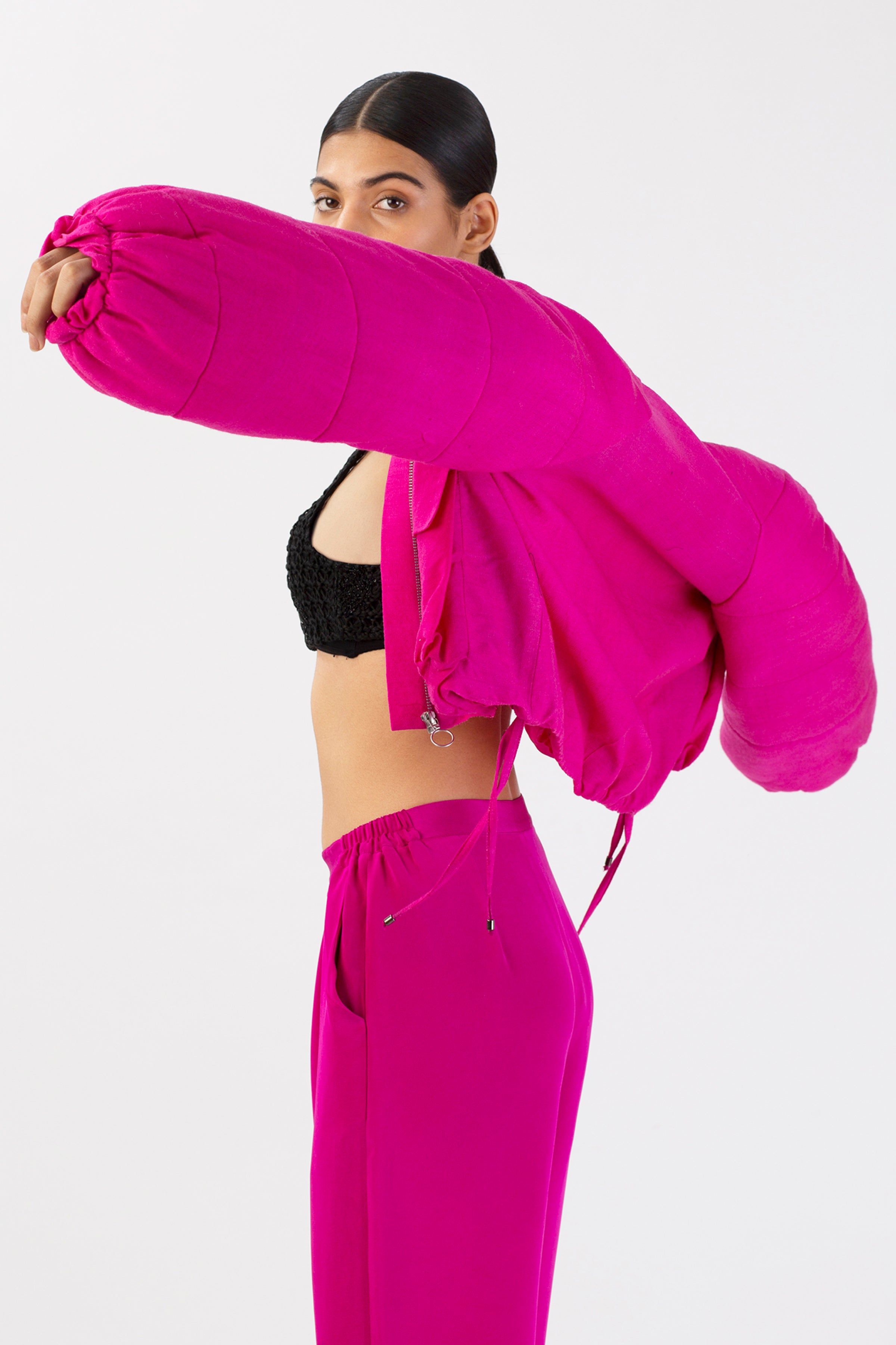 Fuschia pink hot sale cropped jacket