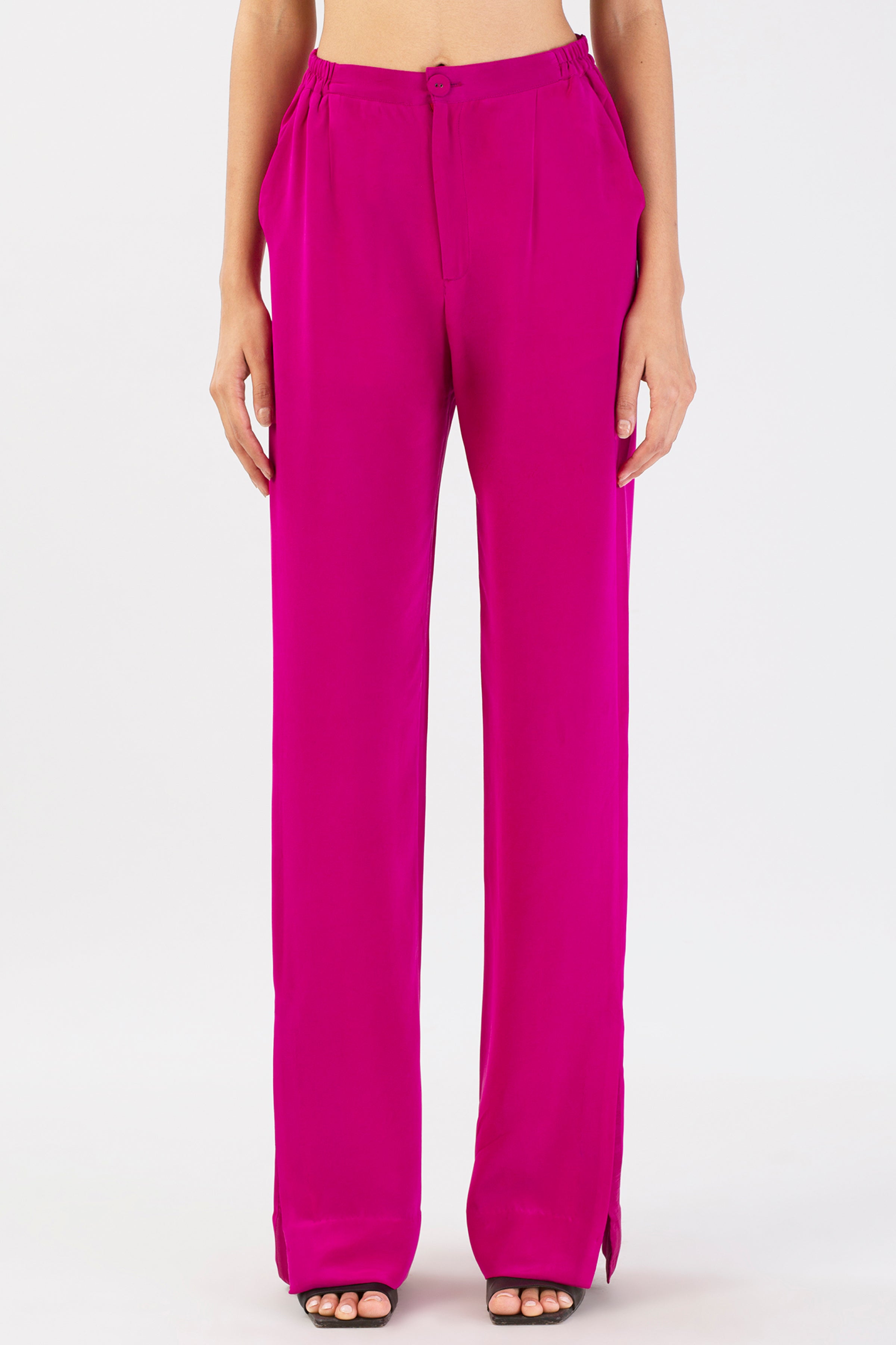 Fuschia Dusk Silk Trousers