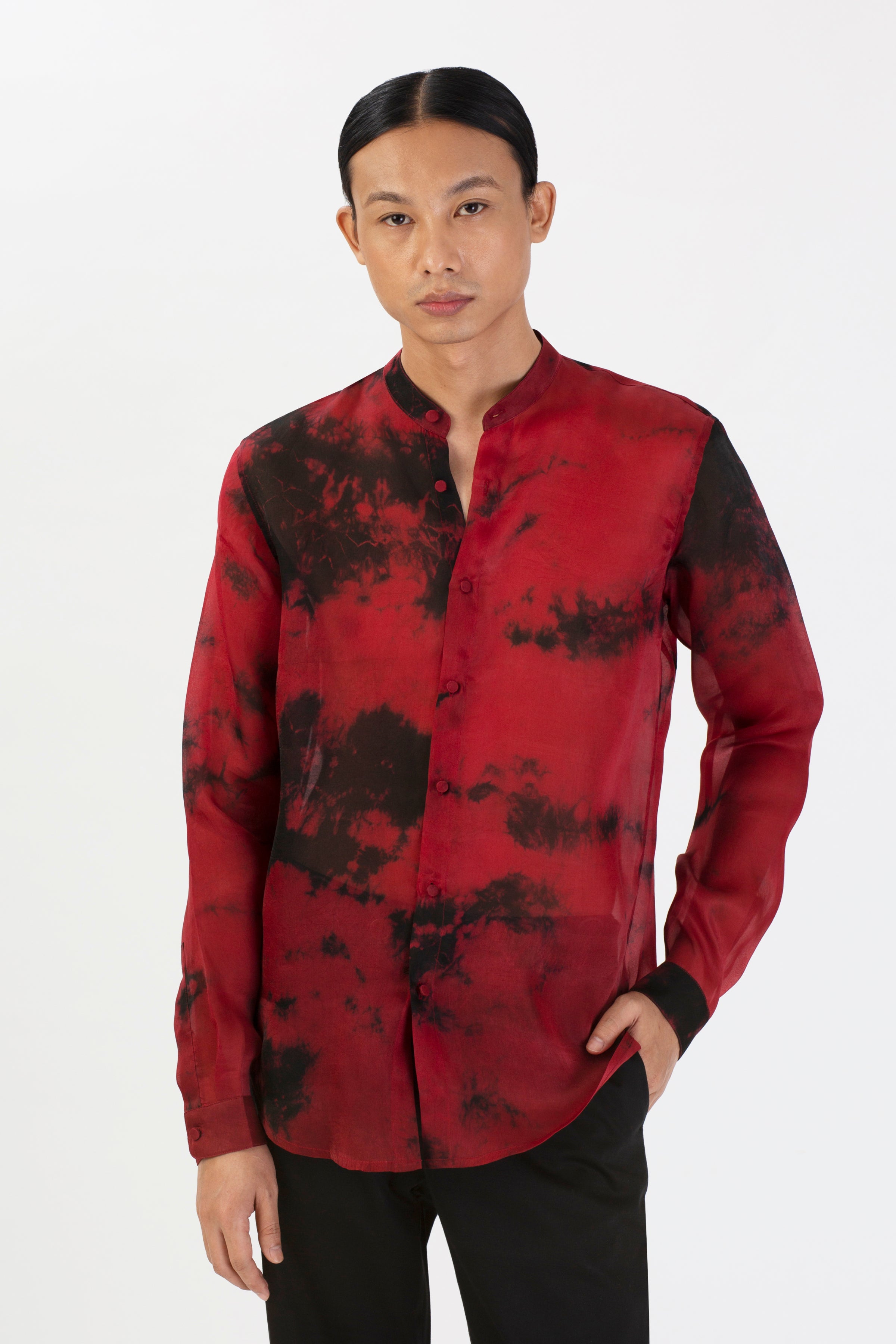 Lunar Water Scarlet Silk Shirt