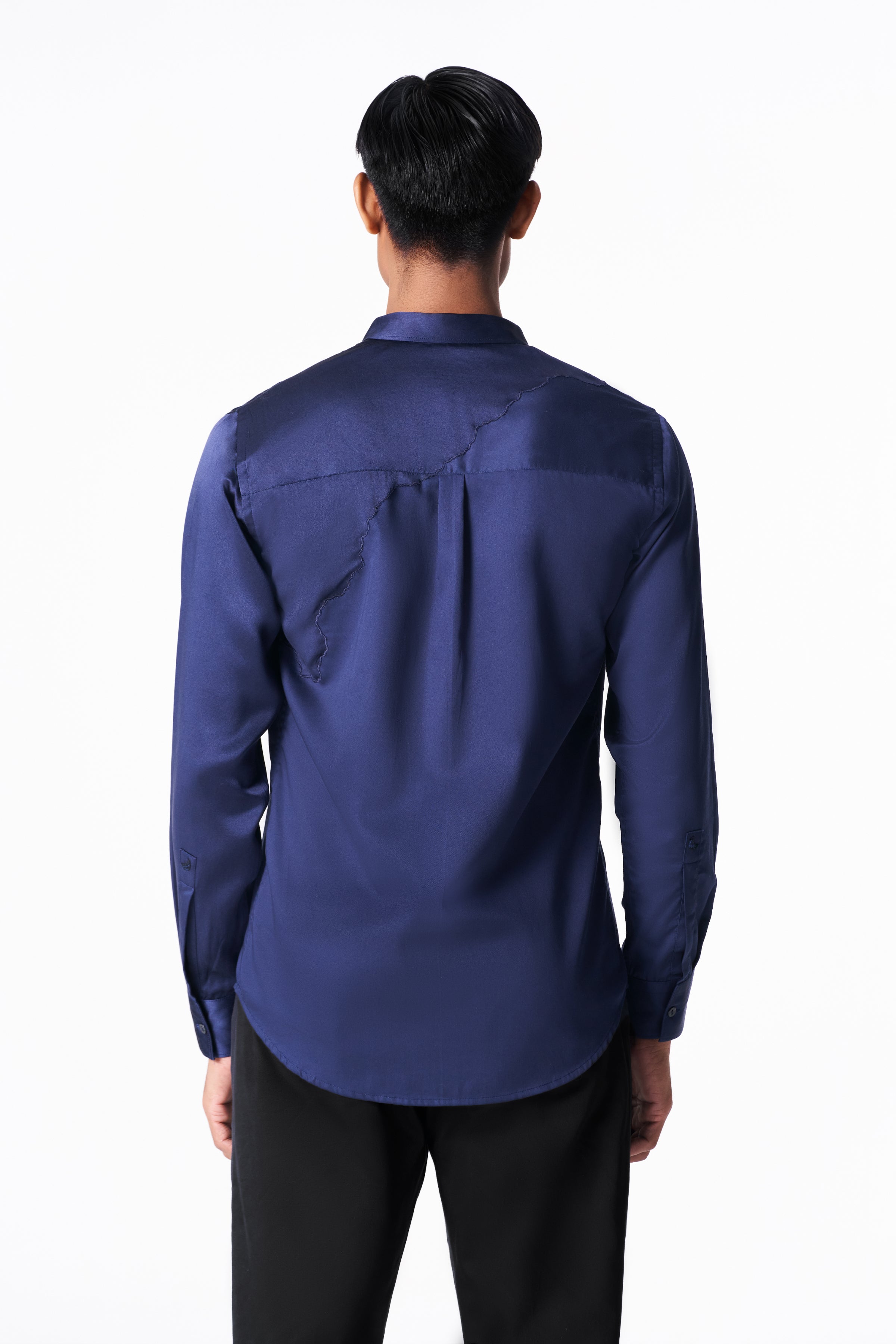 Midnight blue seamless silk and cotton shirt