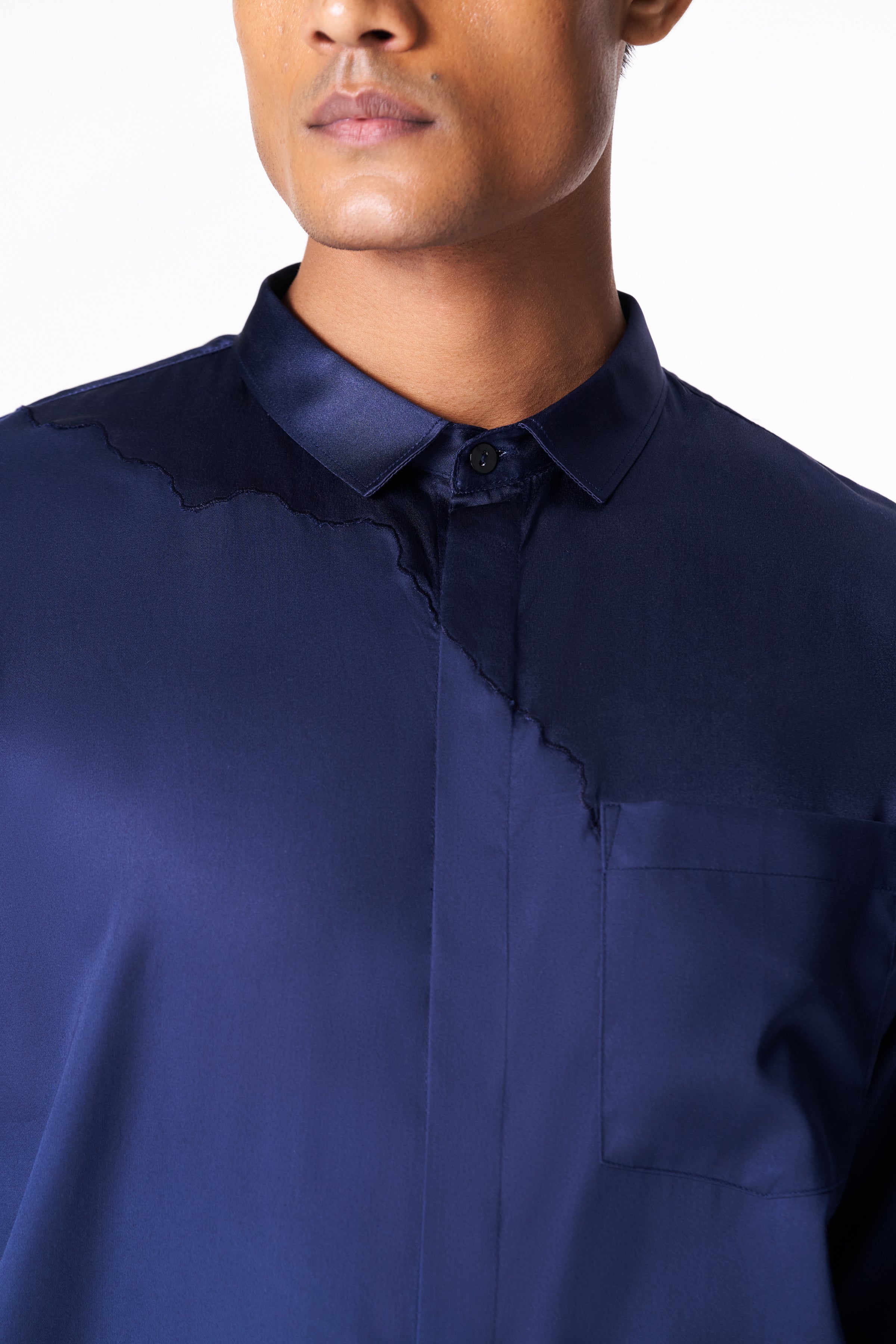 Midnight blue seamless silk and cotton shirt