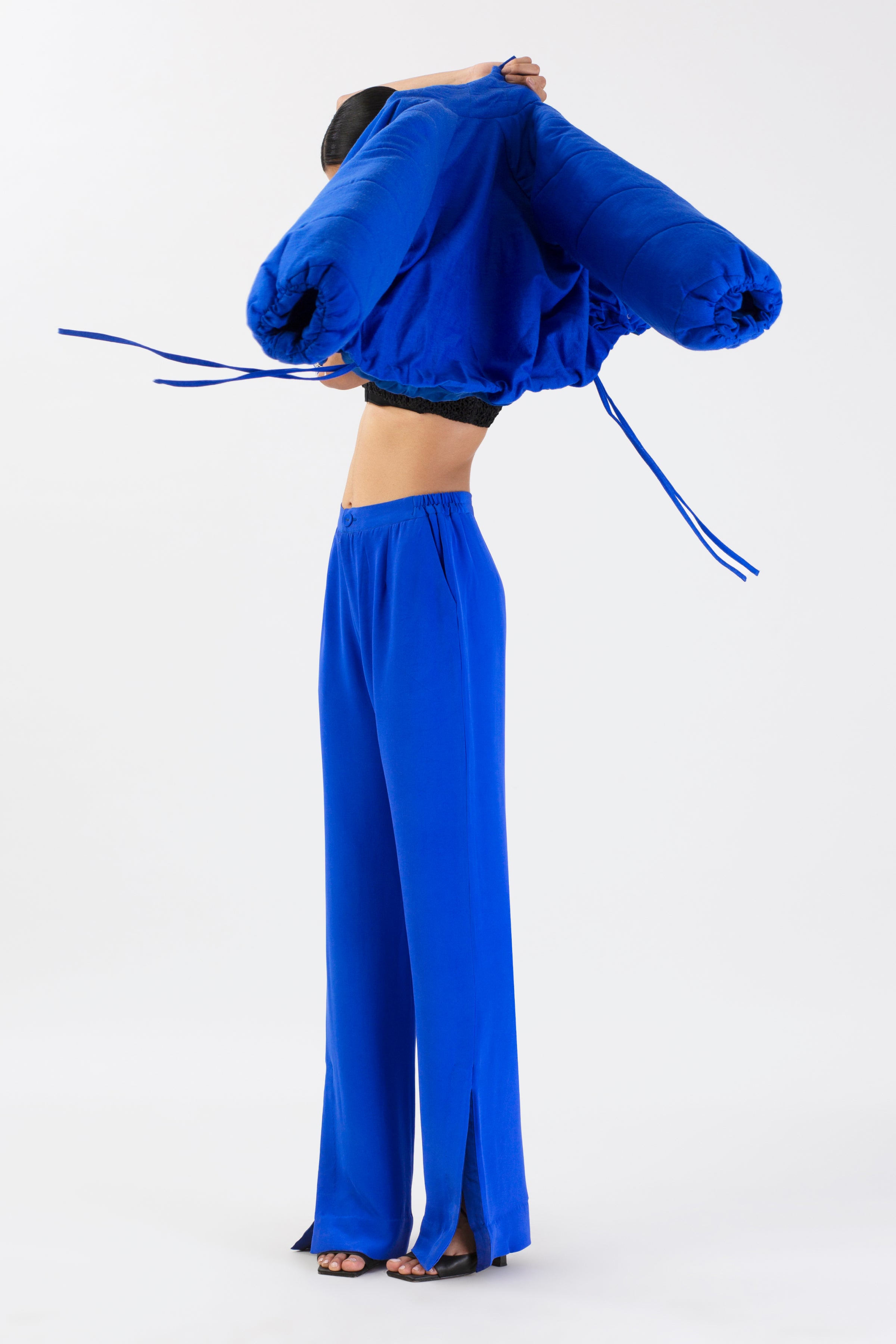 Blue Water Ripples Ice Silk Pants for Women 2022 Summer High Waist Sag Wide  Leg Trousers Women's Straight Stacked Baggy Pants