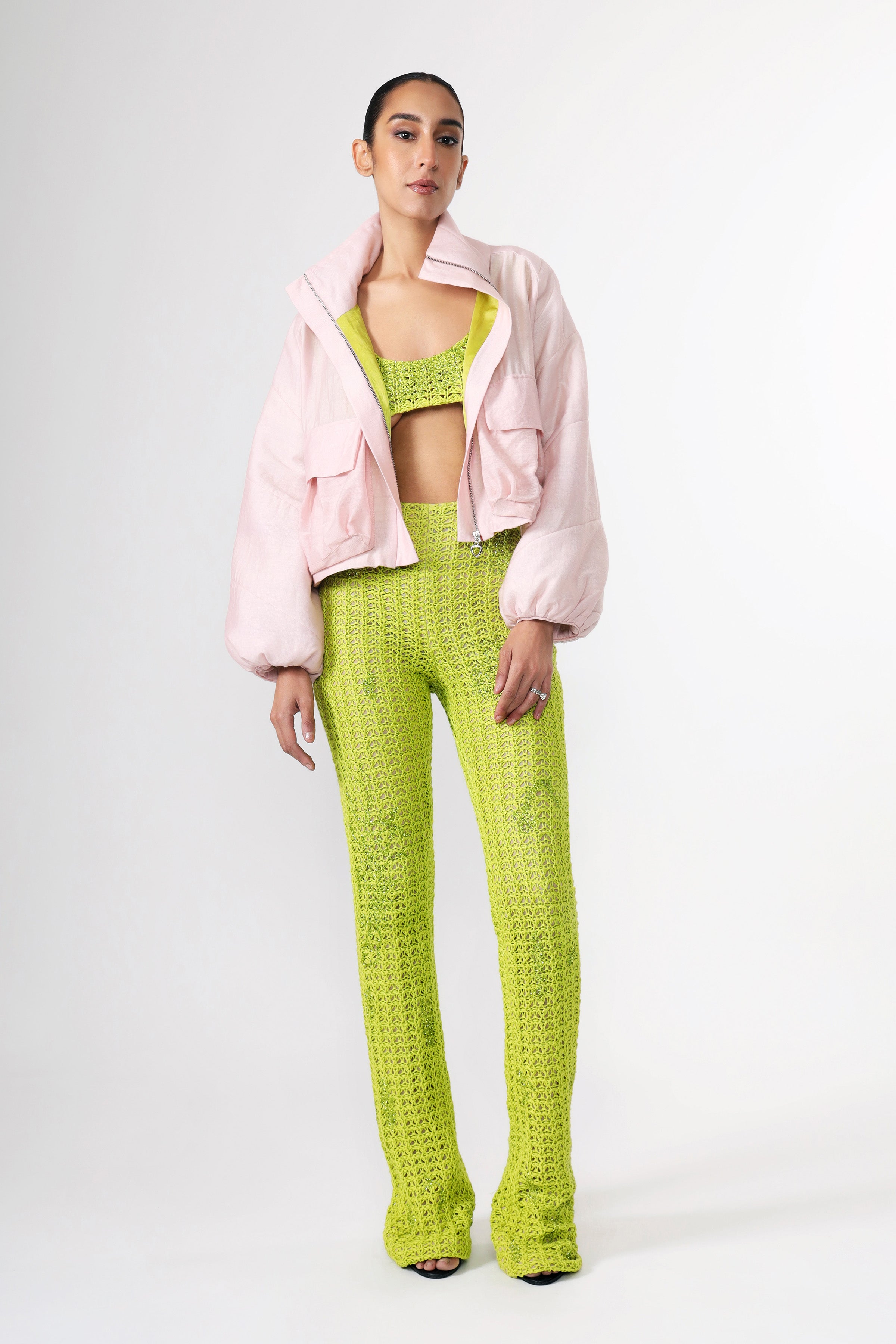 Barely Pink Cropped Puffer Jacket