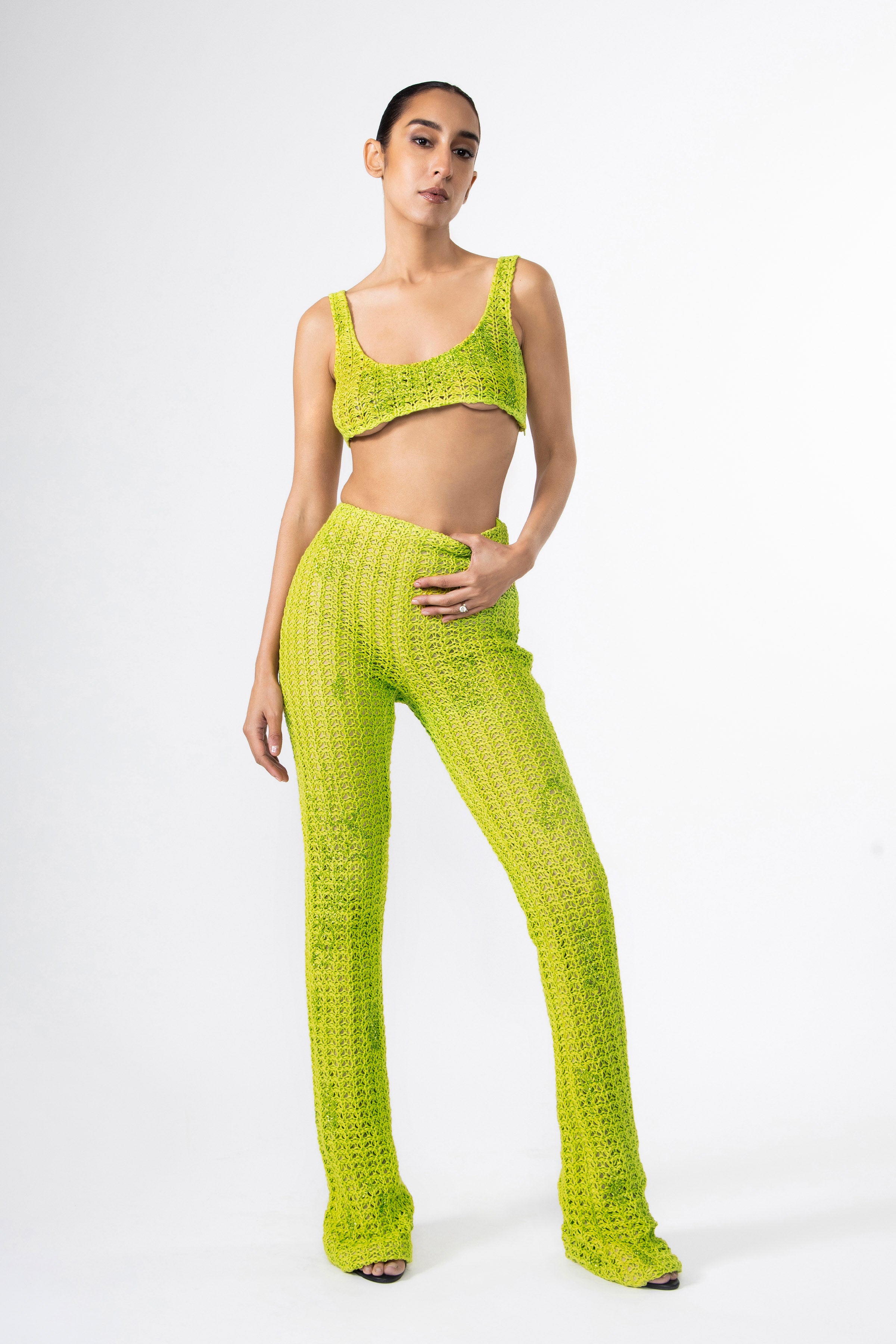 Chartreuse Knitted Linen Trousers