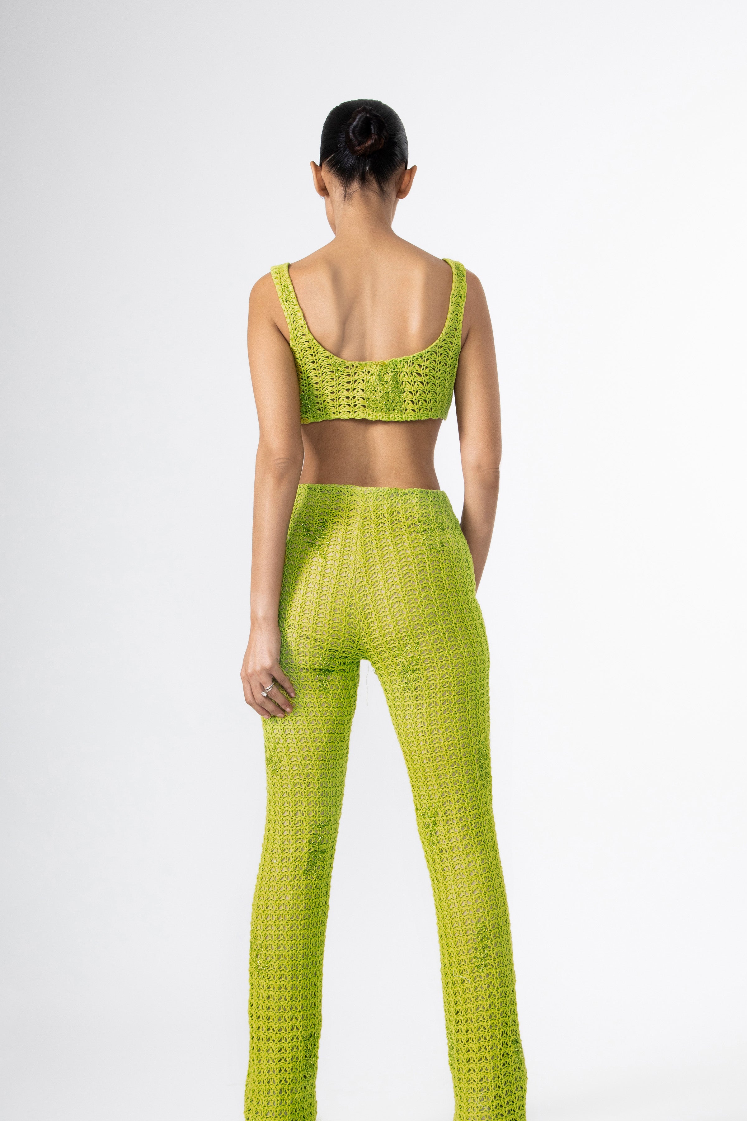 Chartreuse Knitted Linen Trousers