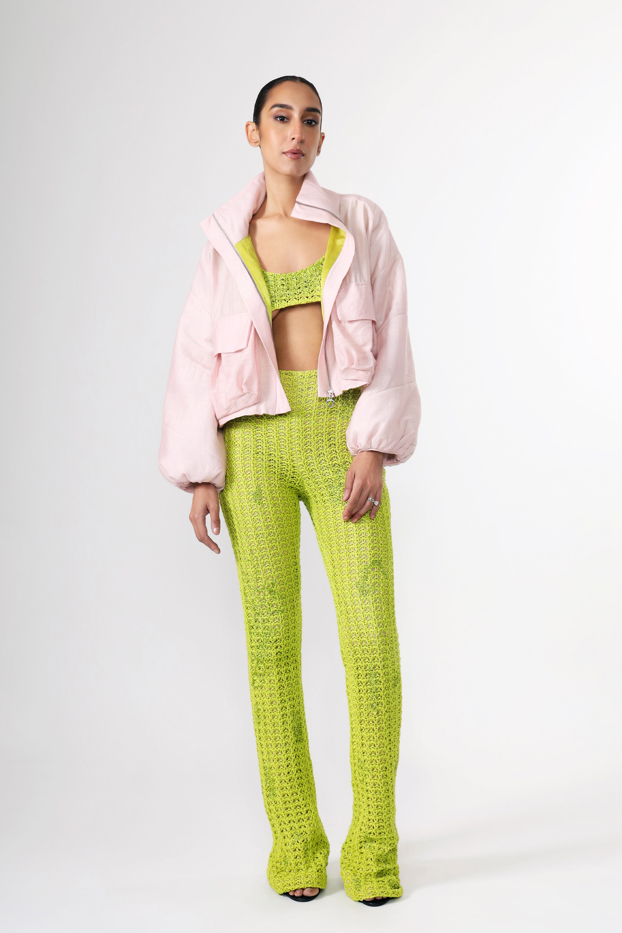 Chartreuse Knitted Linen Trousers