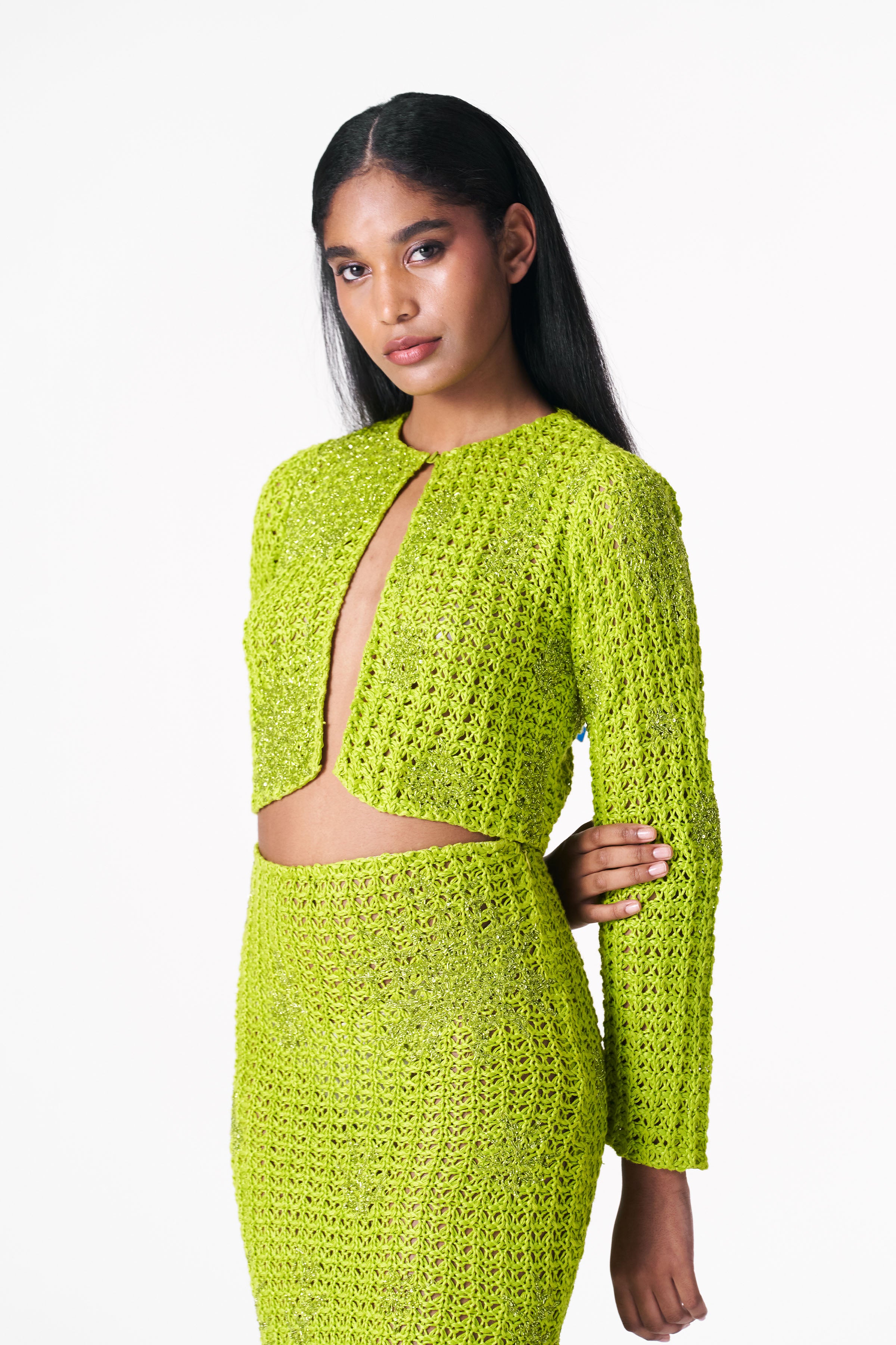 Chartreuse Crocheted Linen Jacket