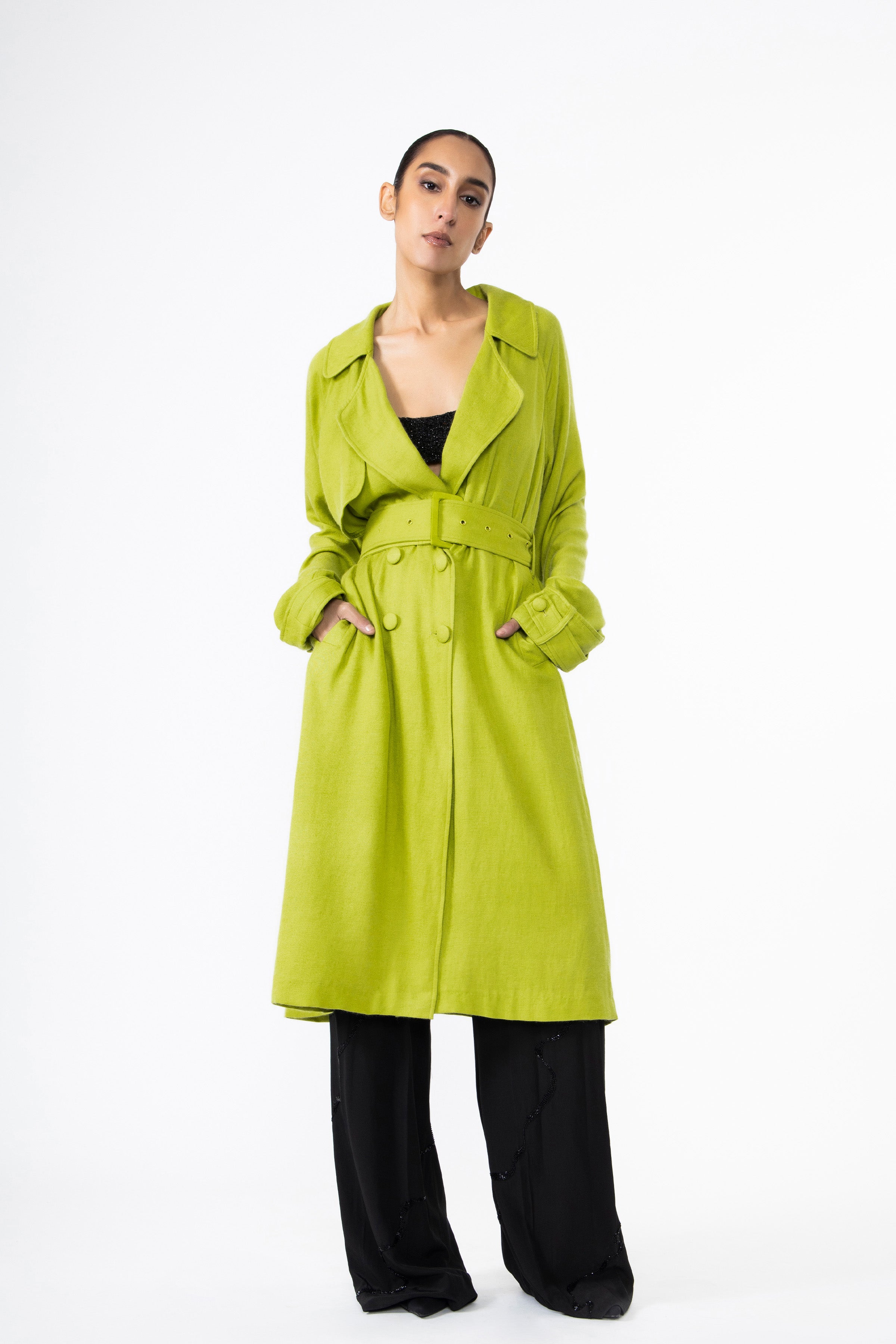 Chartreuse Pashmina Trench Coat