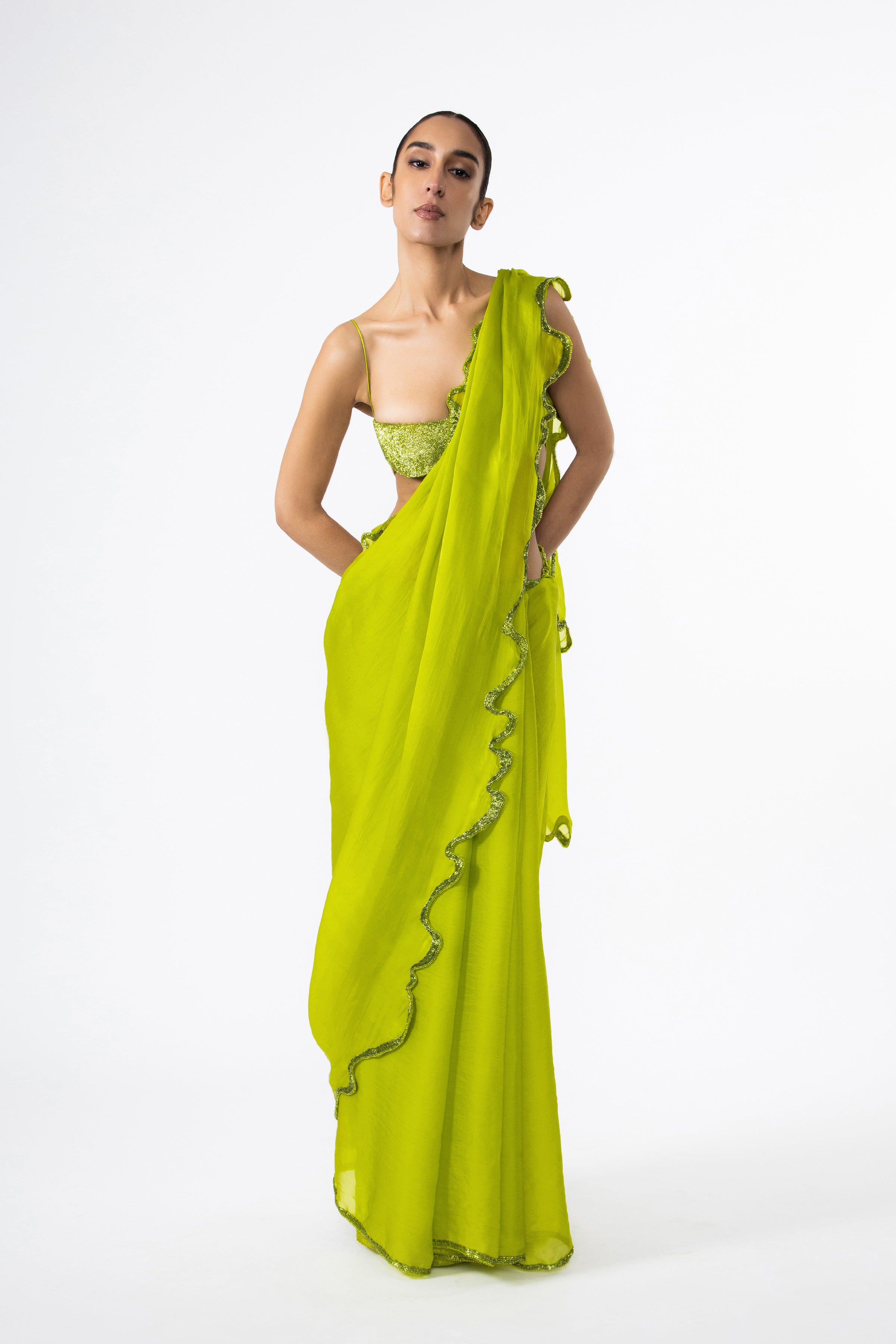 Chartreuse Thousand Crescents Saree