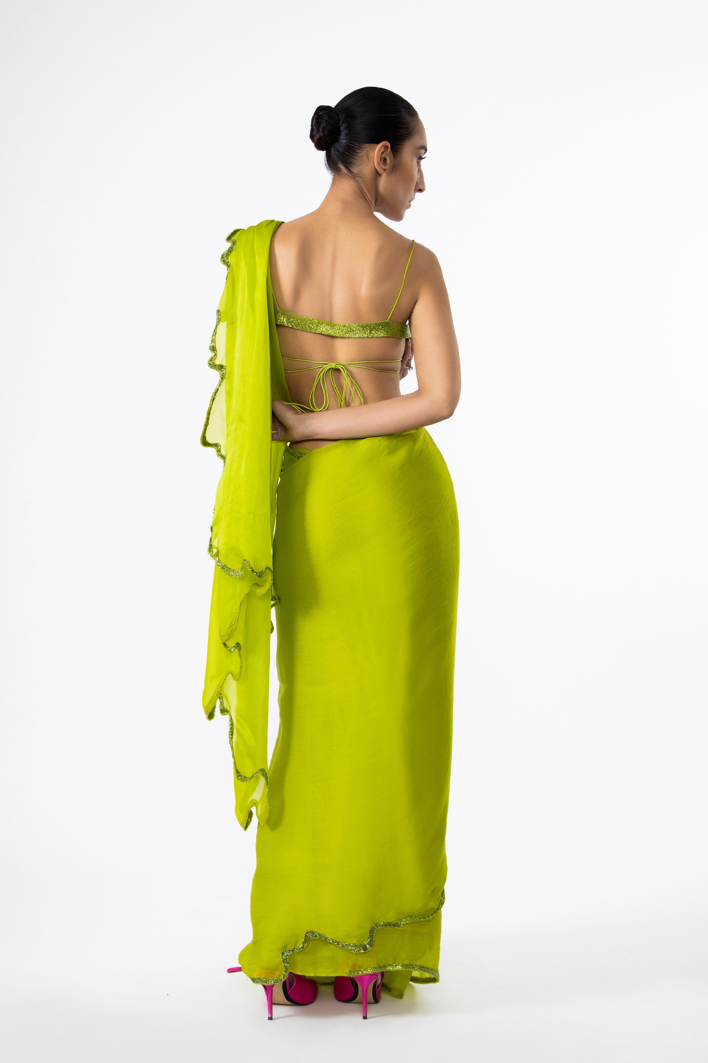 Chartreuse Thousand Crescents Saree