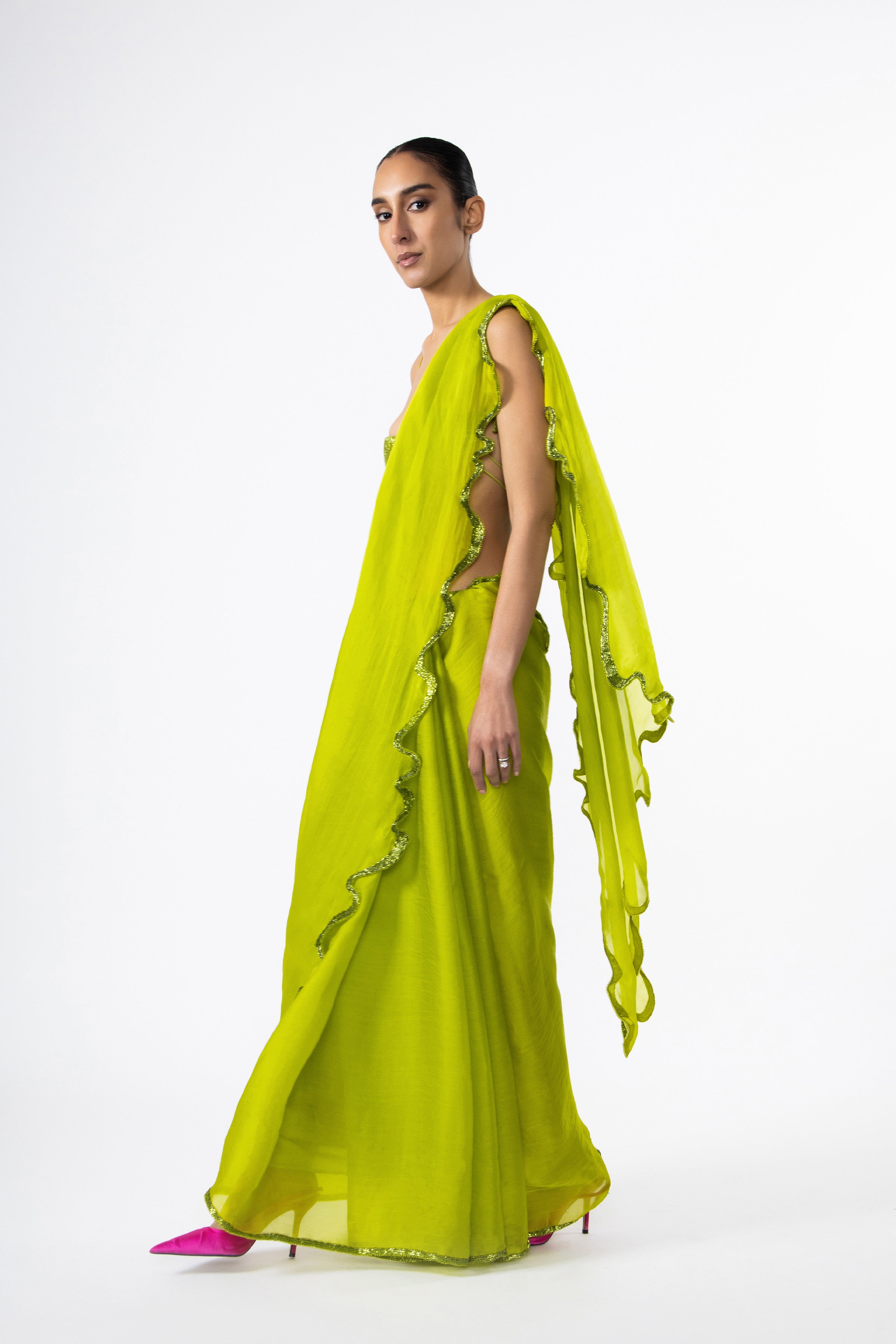 Chartreuse Thousand Crescents Saree