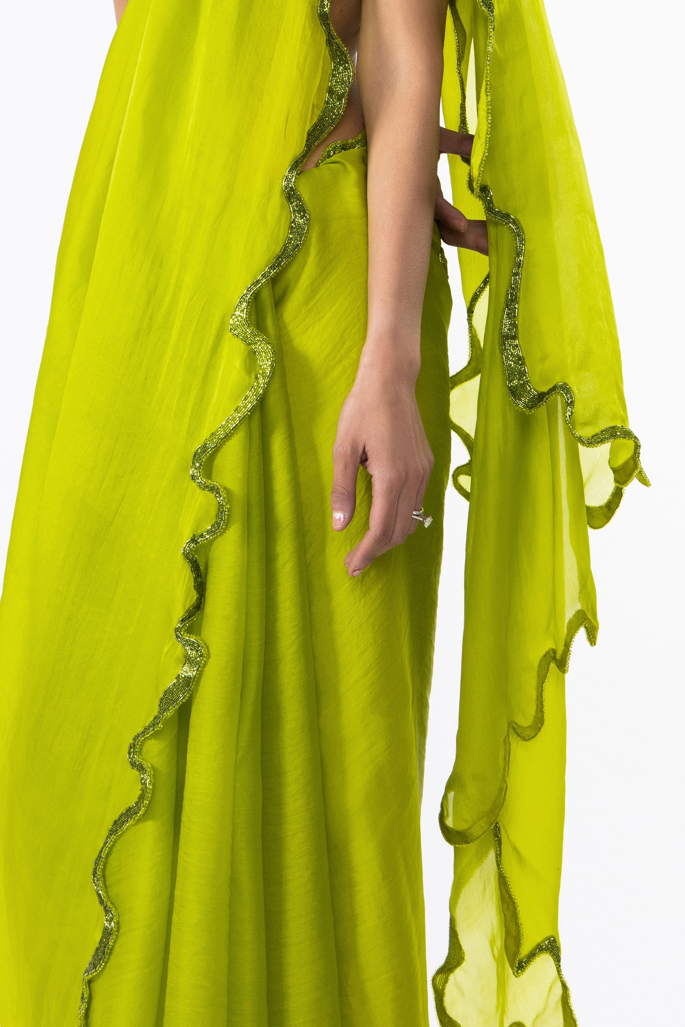 Chartreuse Thousand Crescents Saree